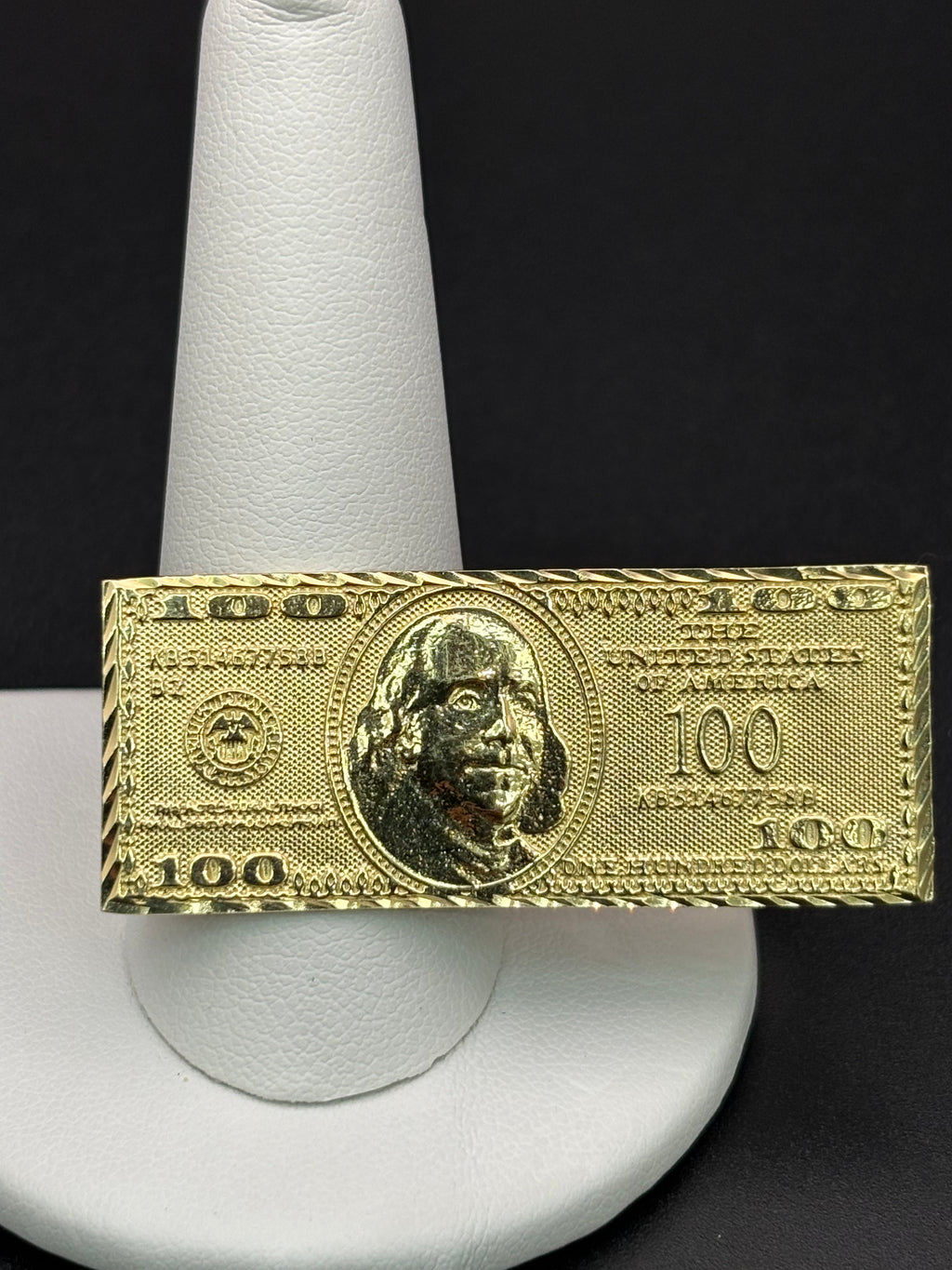 10k Solid Gold Two Finger Ring 100 Dollar Bill Ring Size 10.75 & 11.5