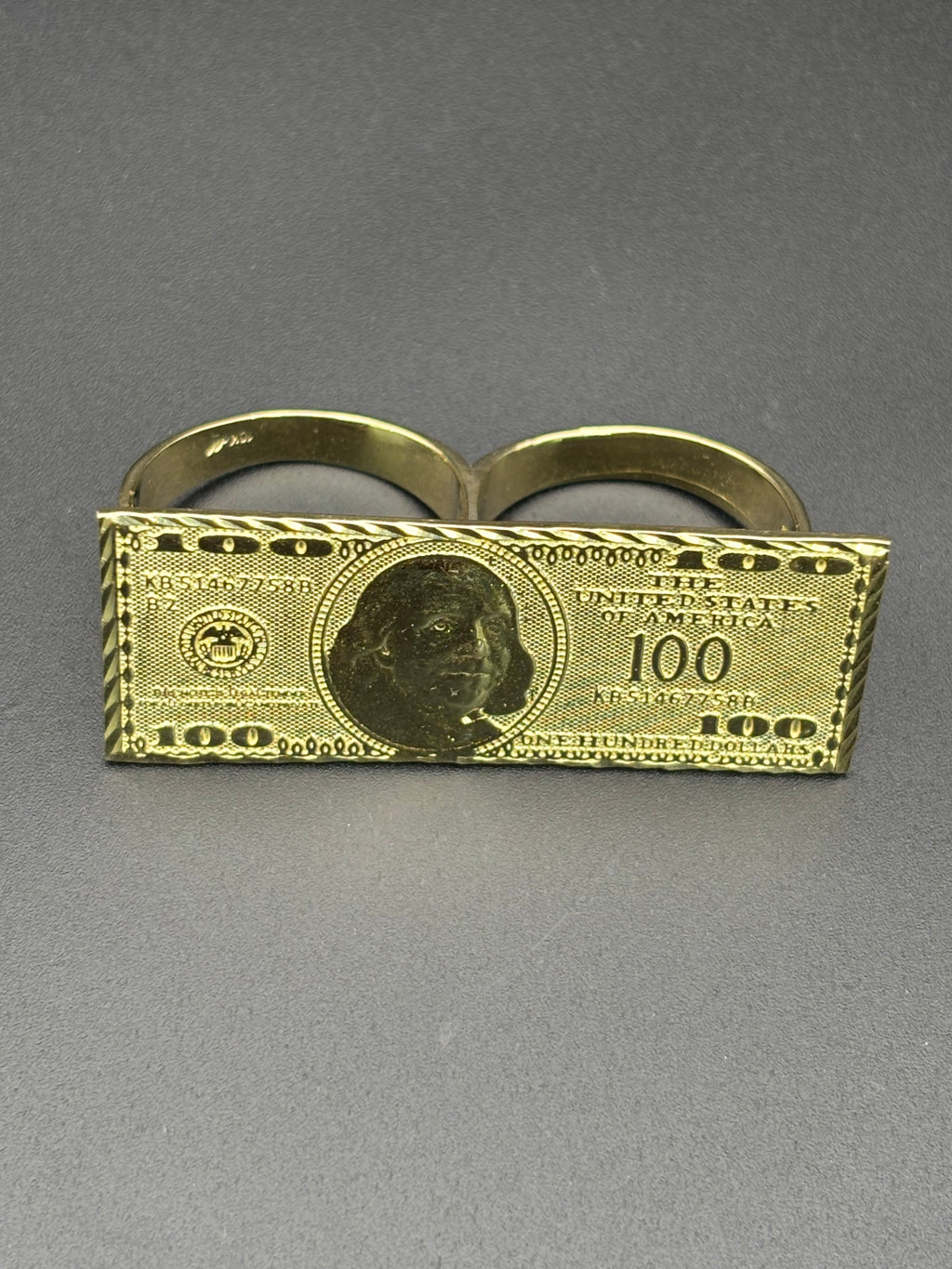 10k Solid Gold Two Finger Ring 100 Dollar Bill Ring Size 10.75 & 11.5