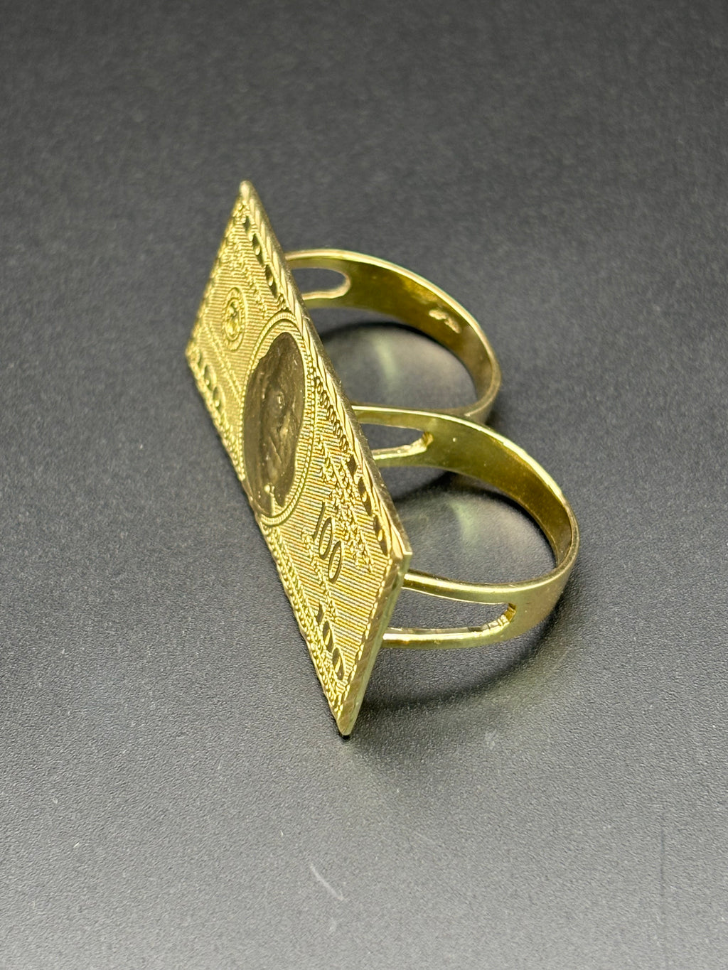 10k Solid Gold Two Finger Ring 100 Dollar Bill Ring Size 10.75 & 11.5