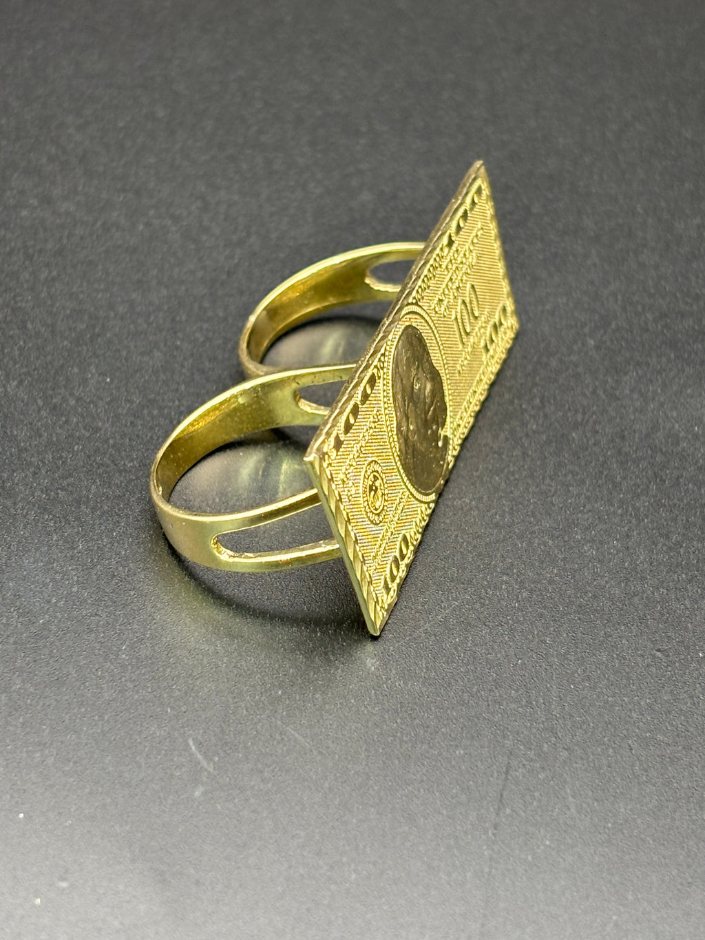 10k Solid Gold Two Finger Ring 100 Dollar Bill Ring Size 10.75 & 11.5