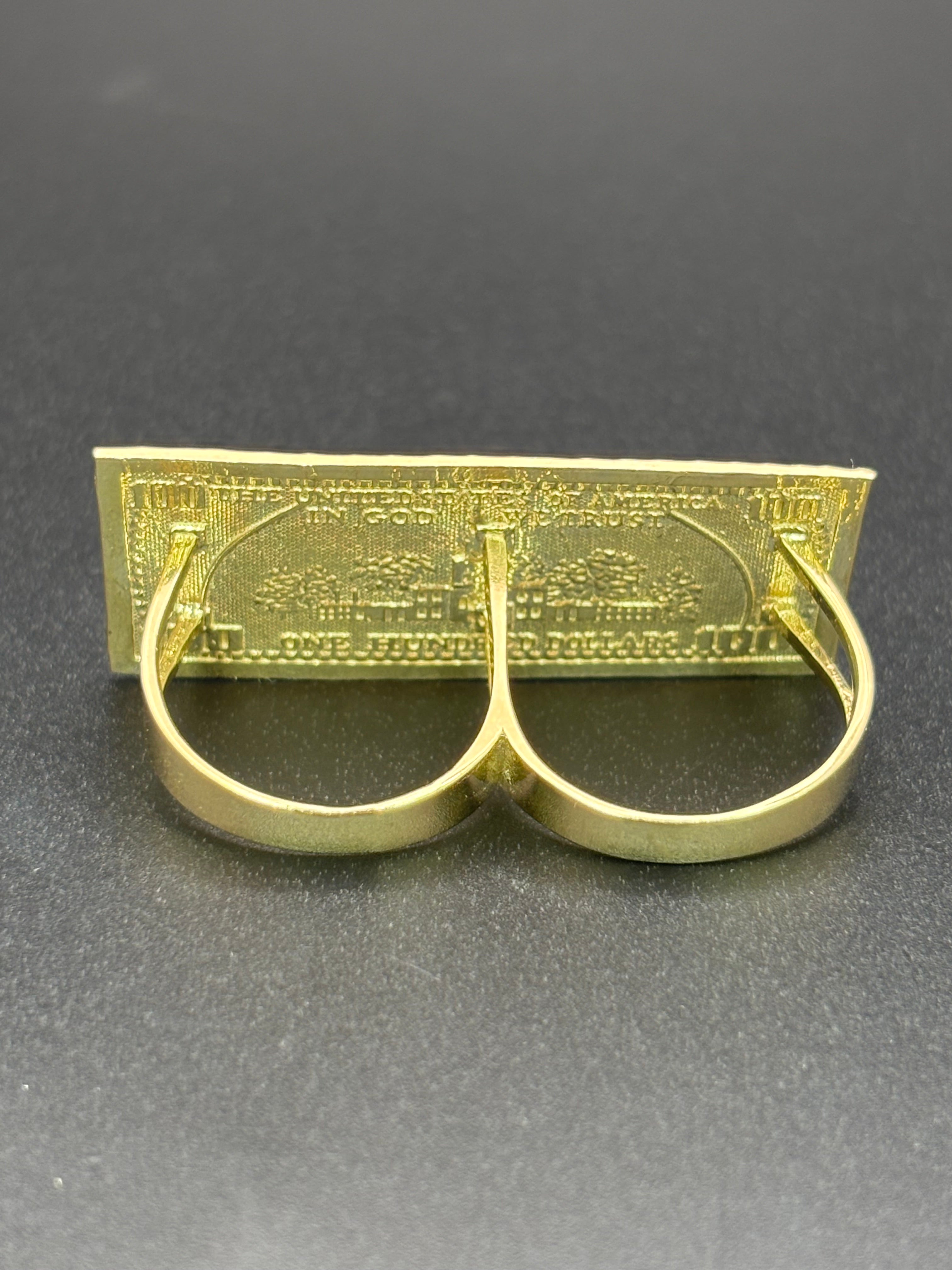 10k Solid Gold Two Finger Ring 100 Dollar Bill Ring Size 10.75 & 11.5
