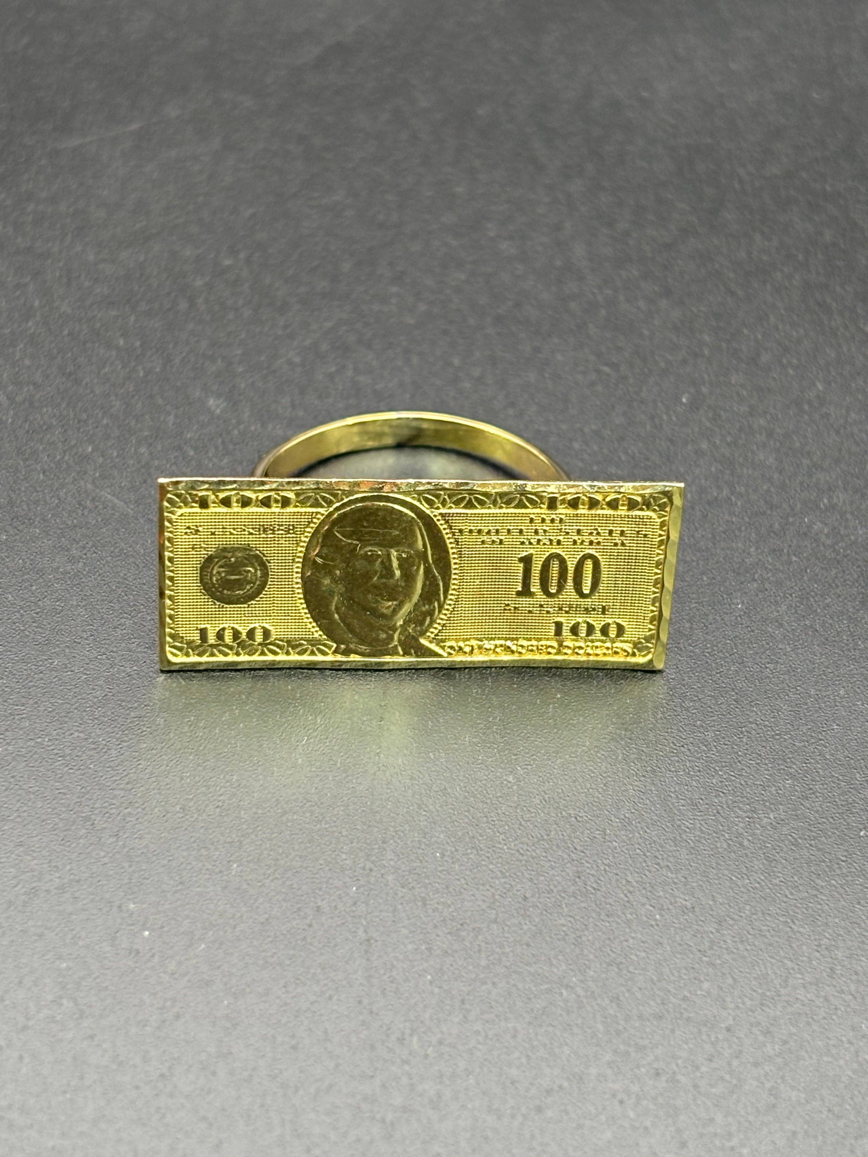 10k Solid Gold Ring 100 Dollar Bill