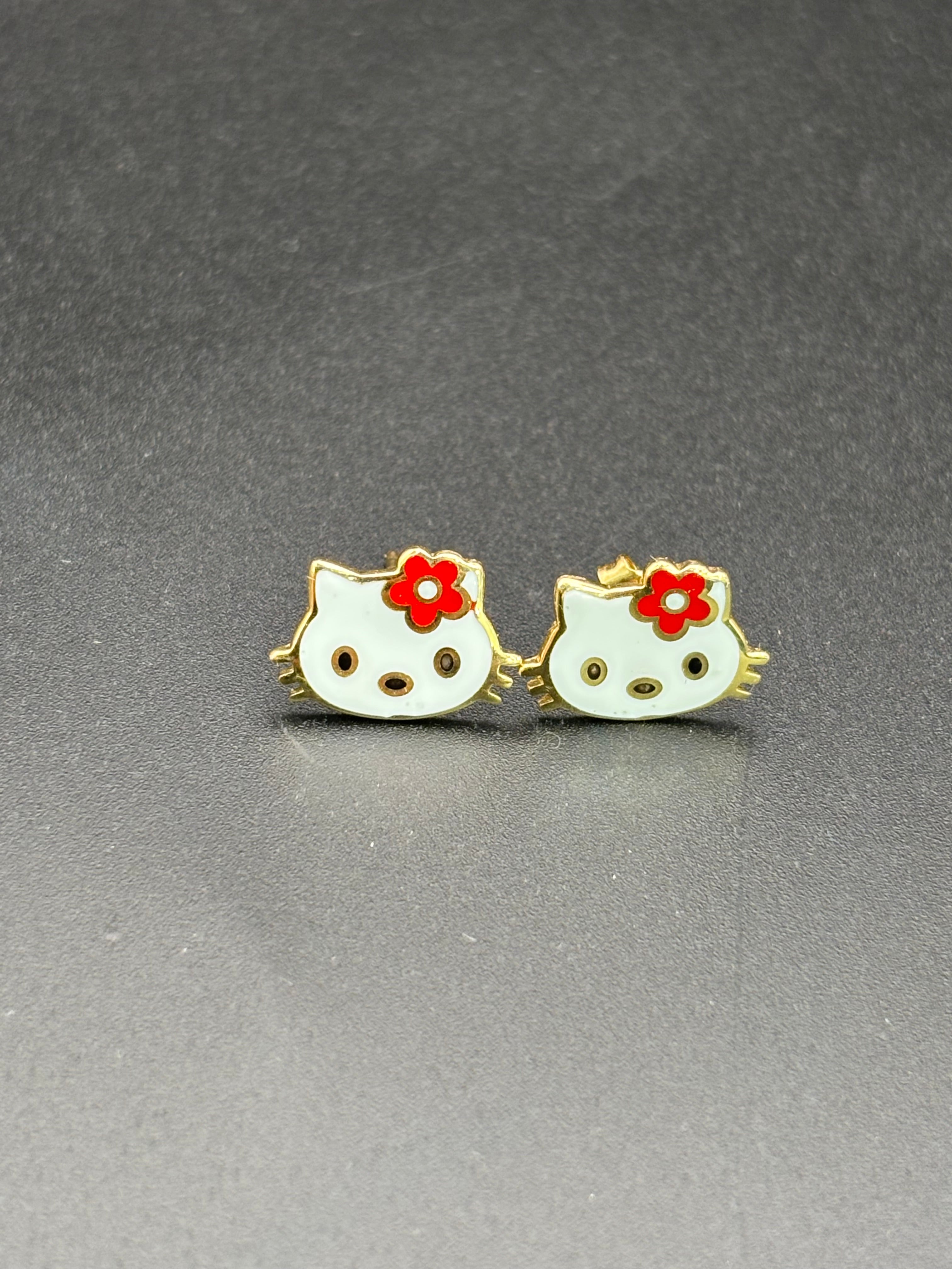 14k Solid Gold Hello Kitty Earrings