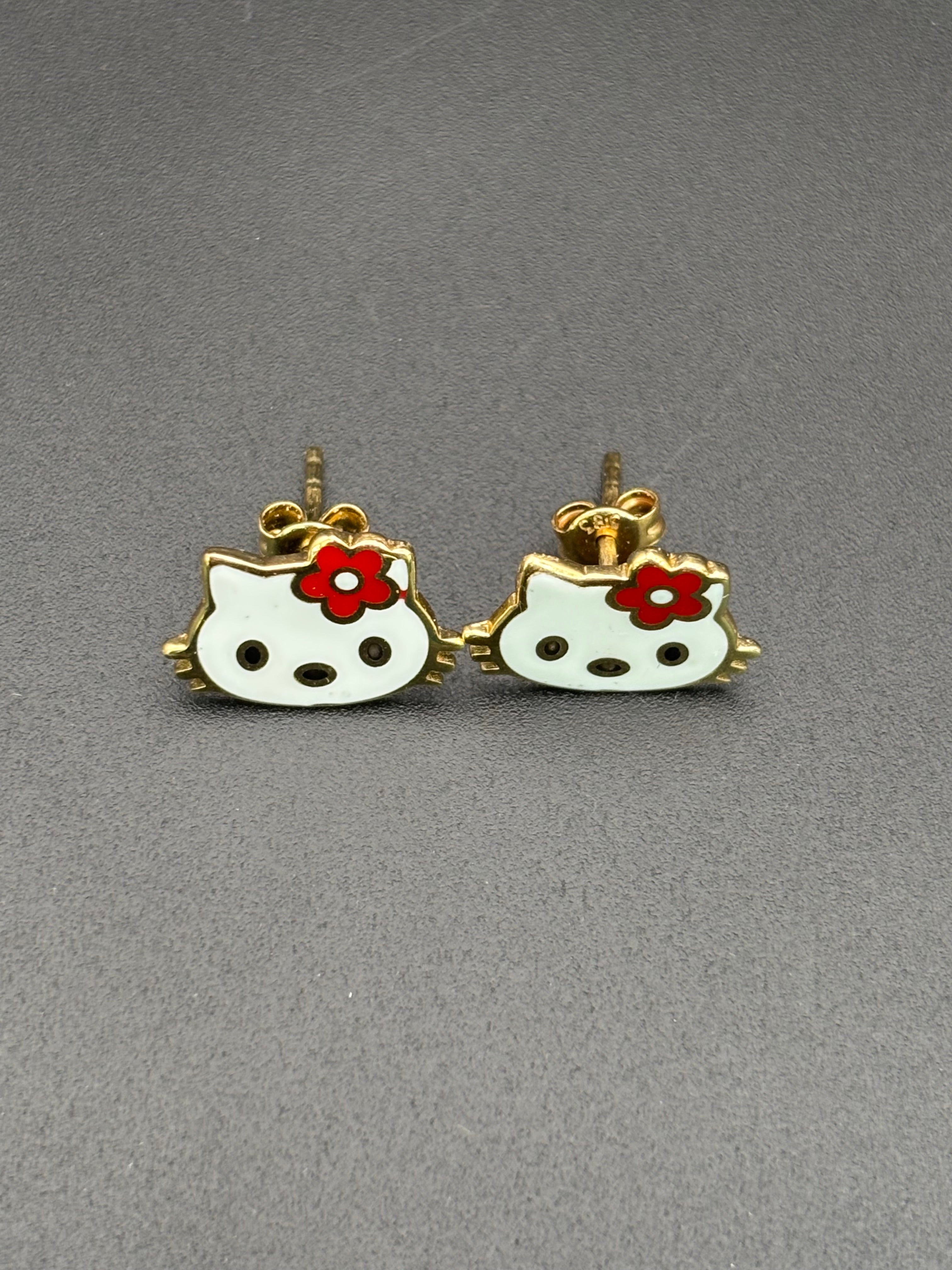 14k Solid Gold Hello Kitty Earrings