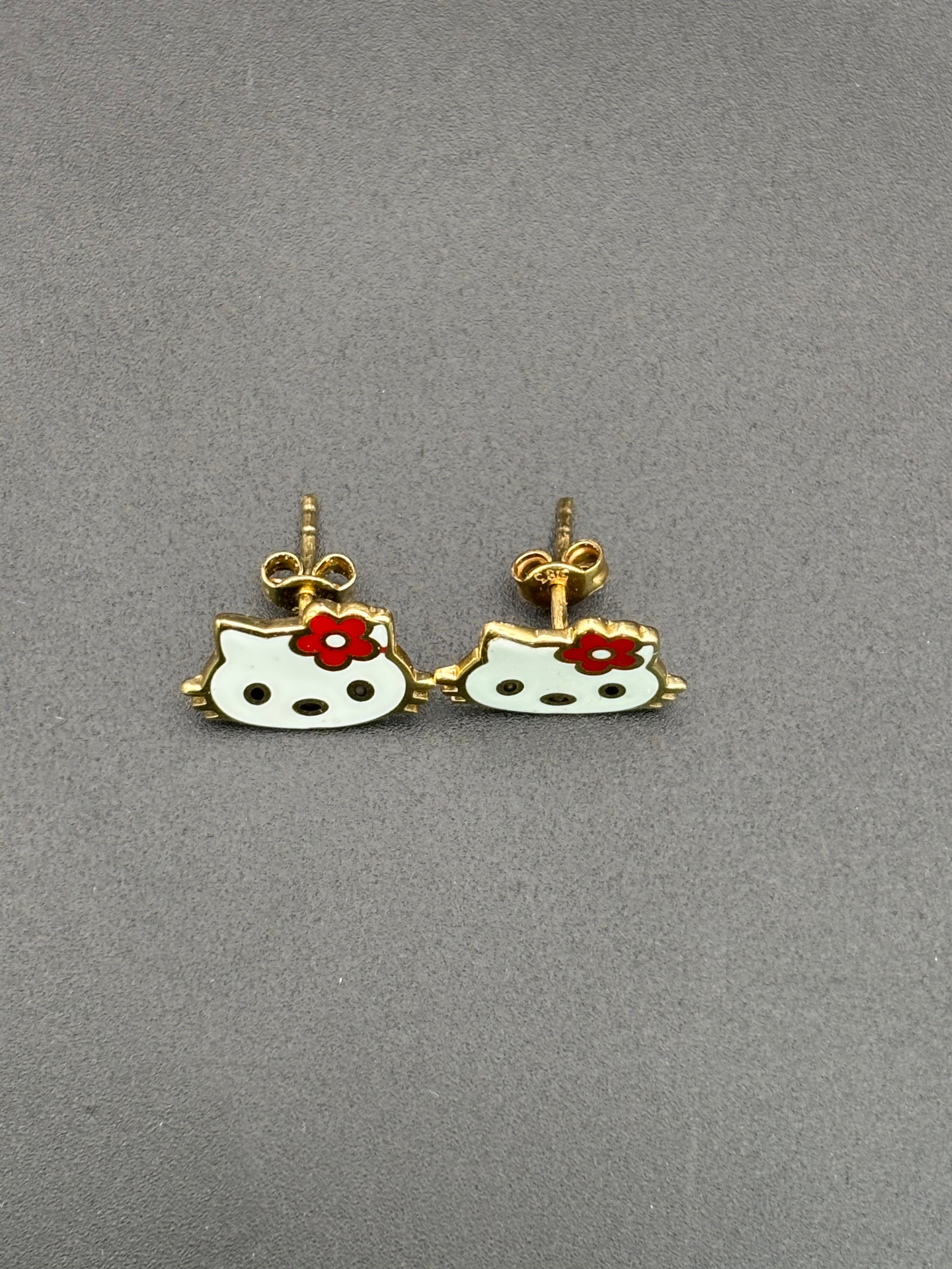 14k Solid Gold Hello Kitty Earrings