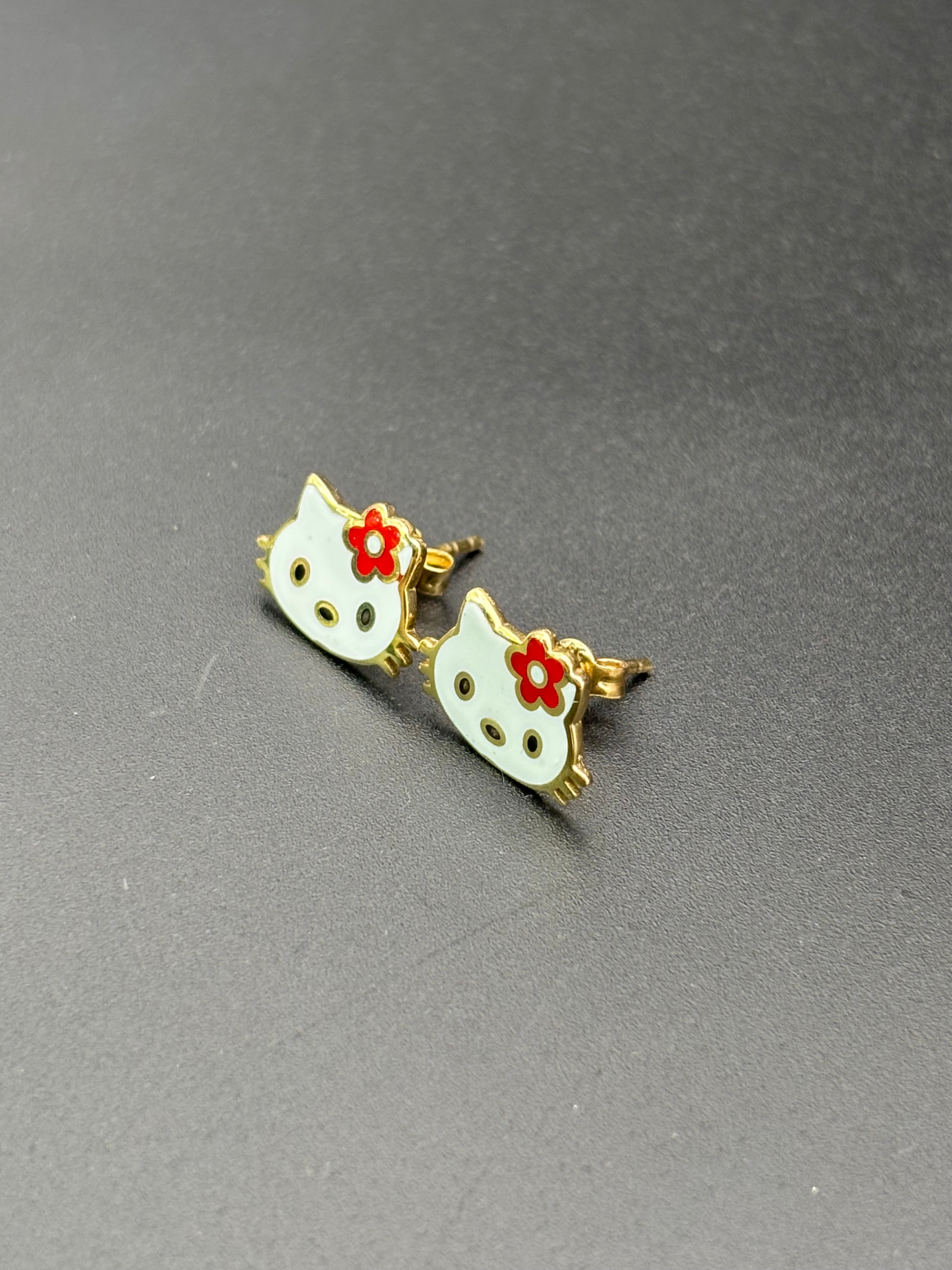 14k Solid Gold Hello Kitty Earrings