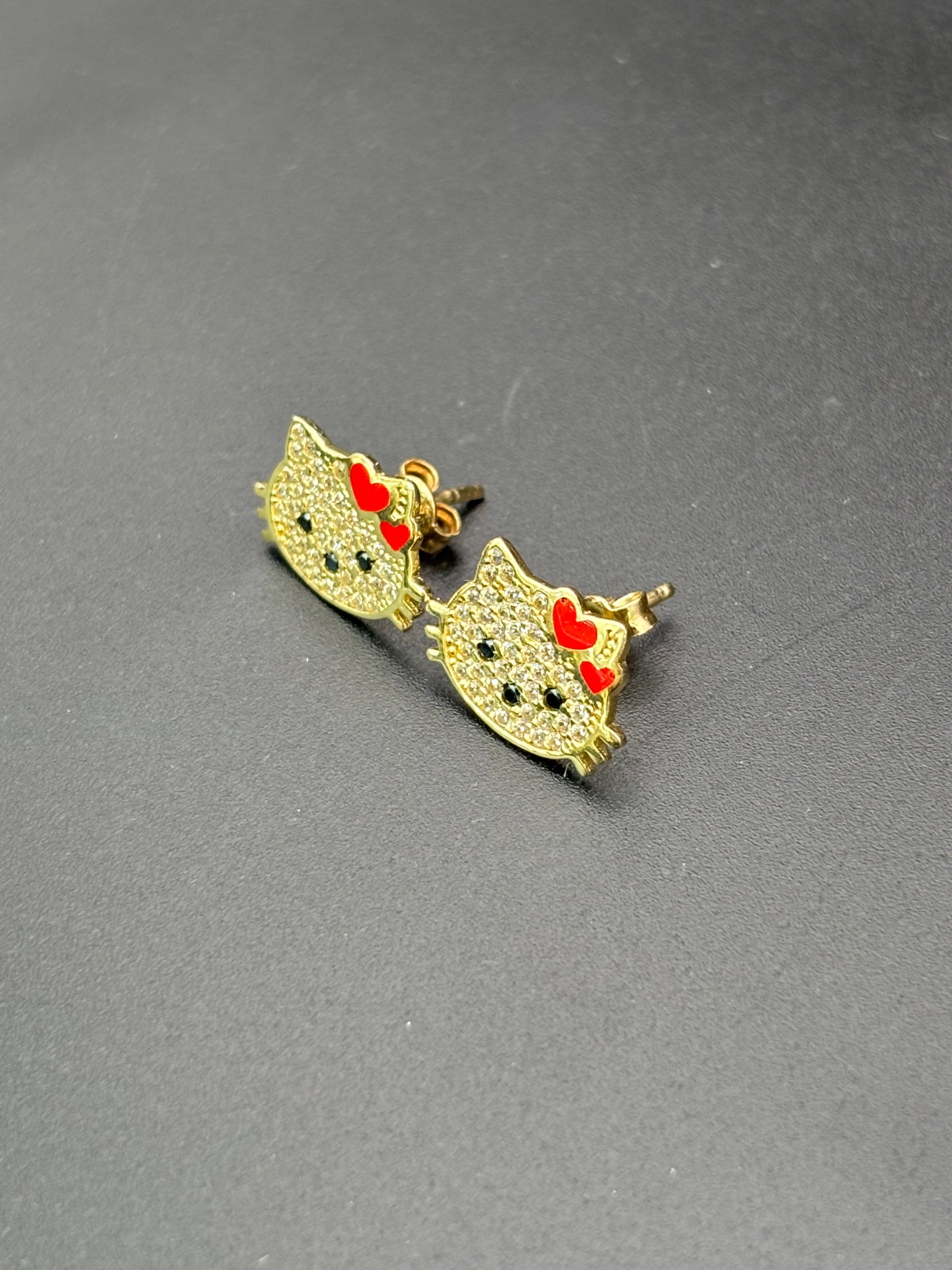 14k Solid Gold Hello Kitty Earrings