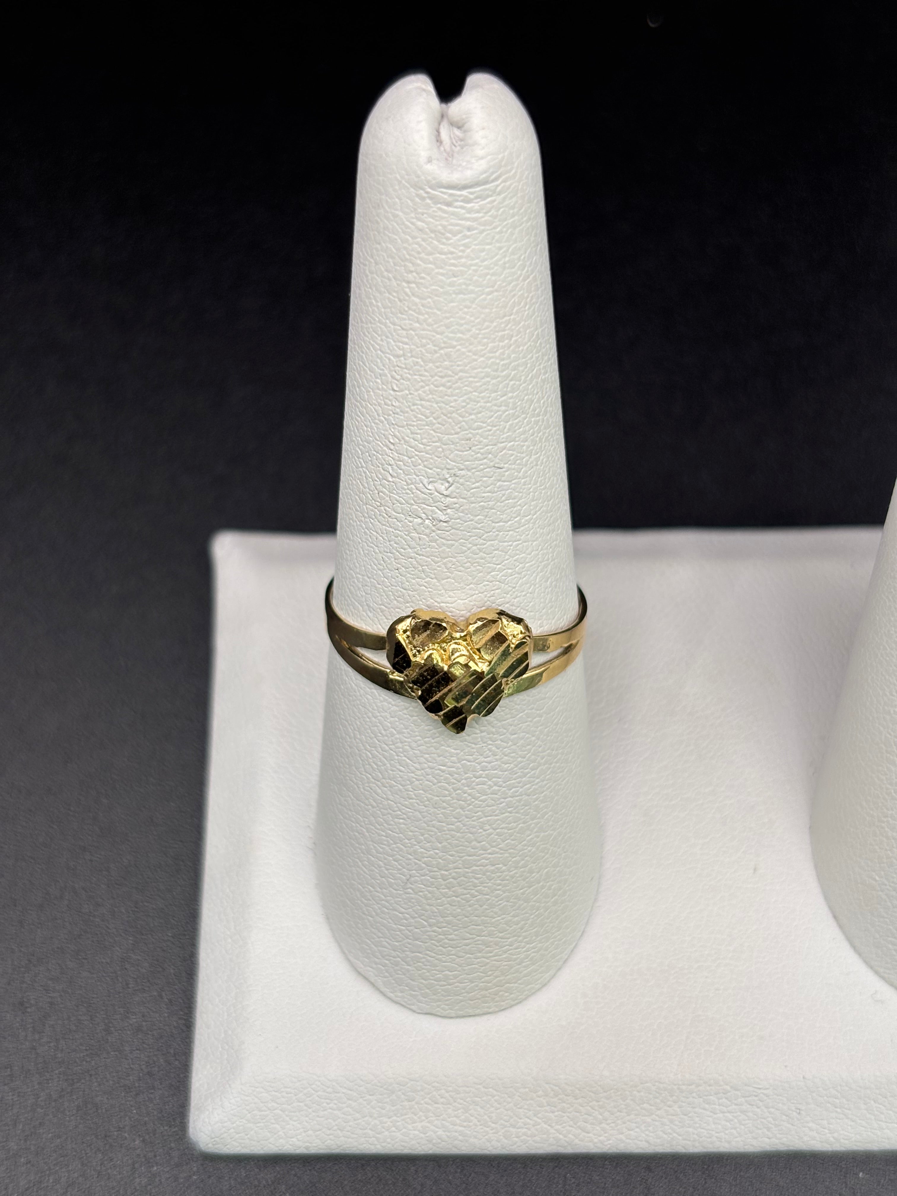 14k Solid Fine Italian Gold Nugget Ring Hearth Shape