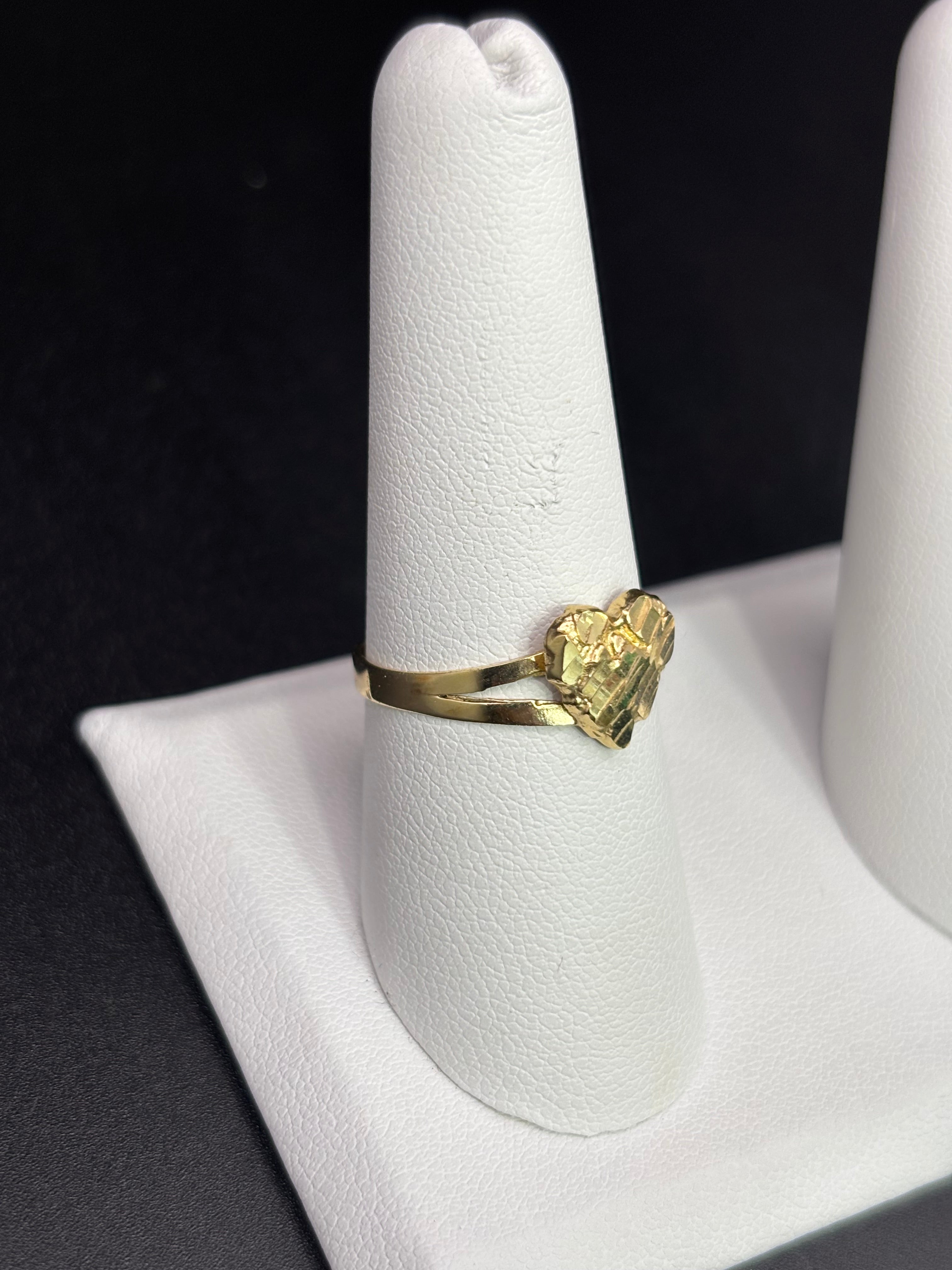 14k Solid Fine Italian Gold Nugget Ring Hearth Shape