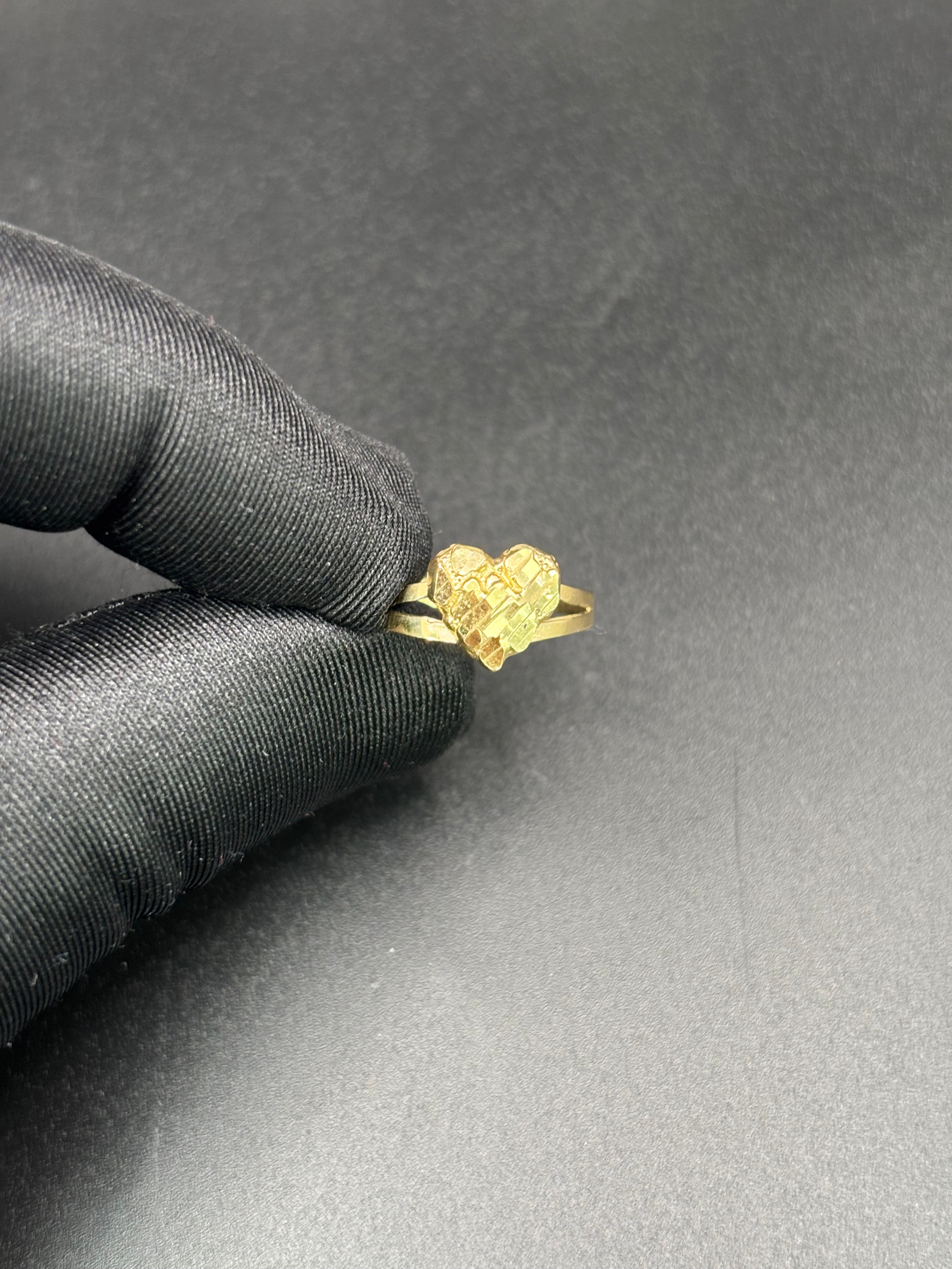 14k Solid Fine Italian Gold Nugget Ring Hearth Shape