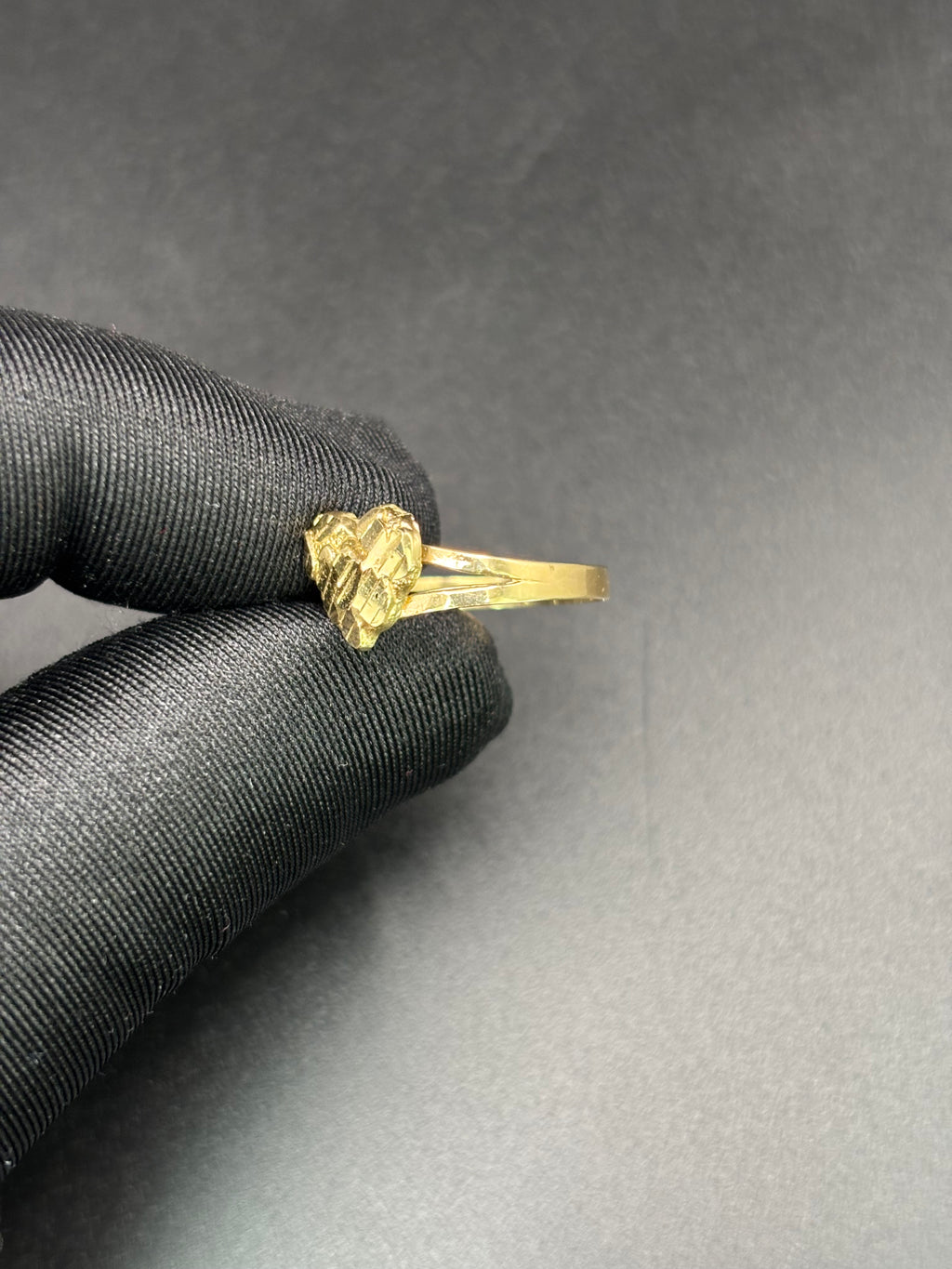 14k Solid Fine Italian Gold Nugget Ring Hearth Shape