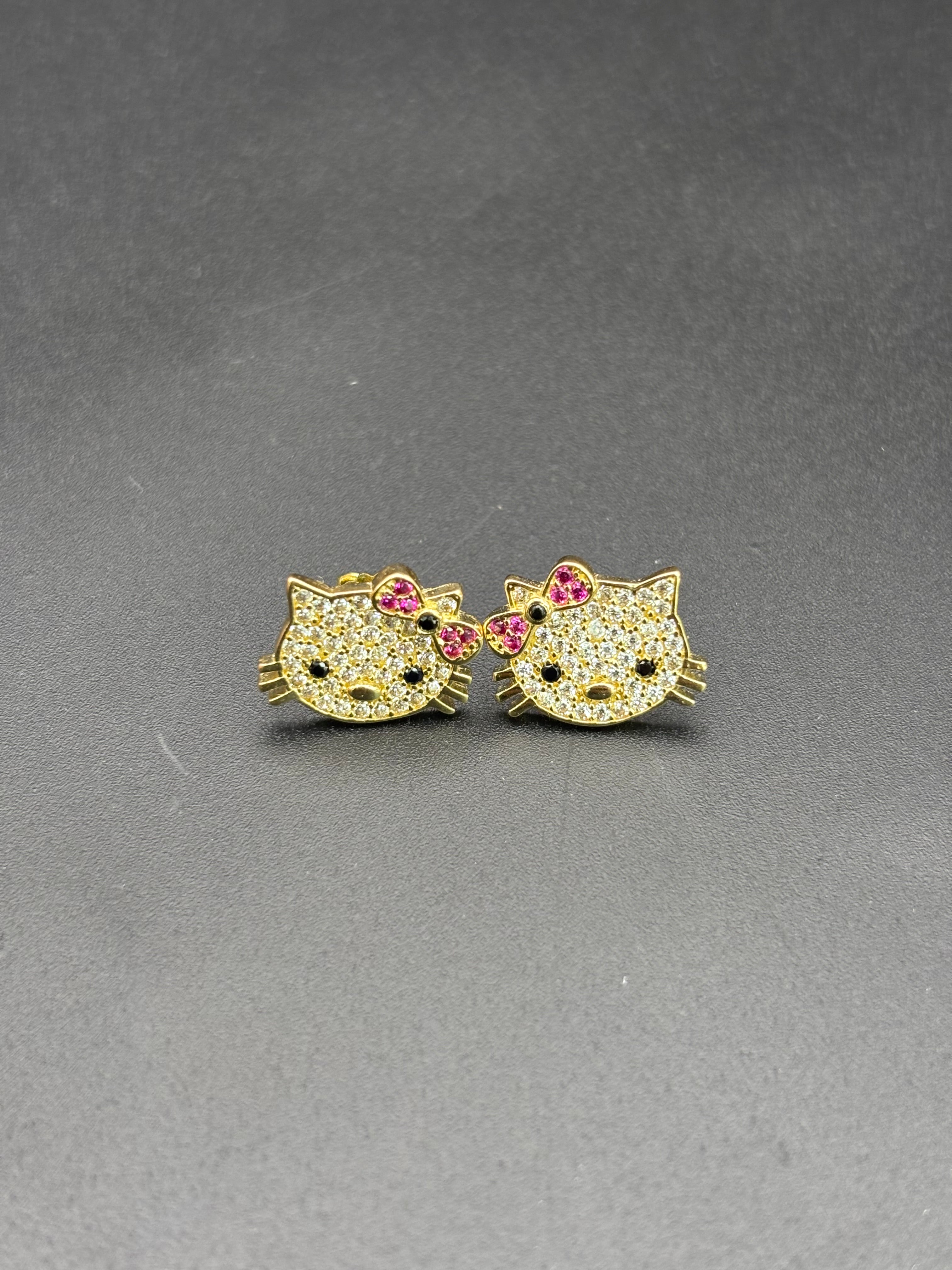 14k Solid Gold Hello Kitty Earrings