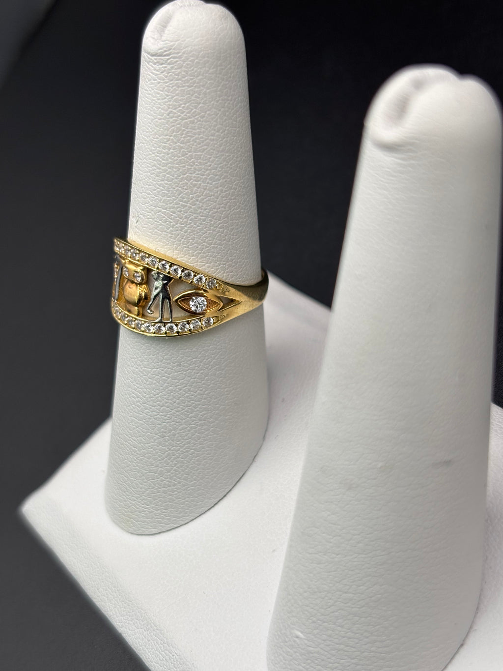 14k Solid Gold Ring Owl Seven Clover Good Luck