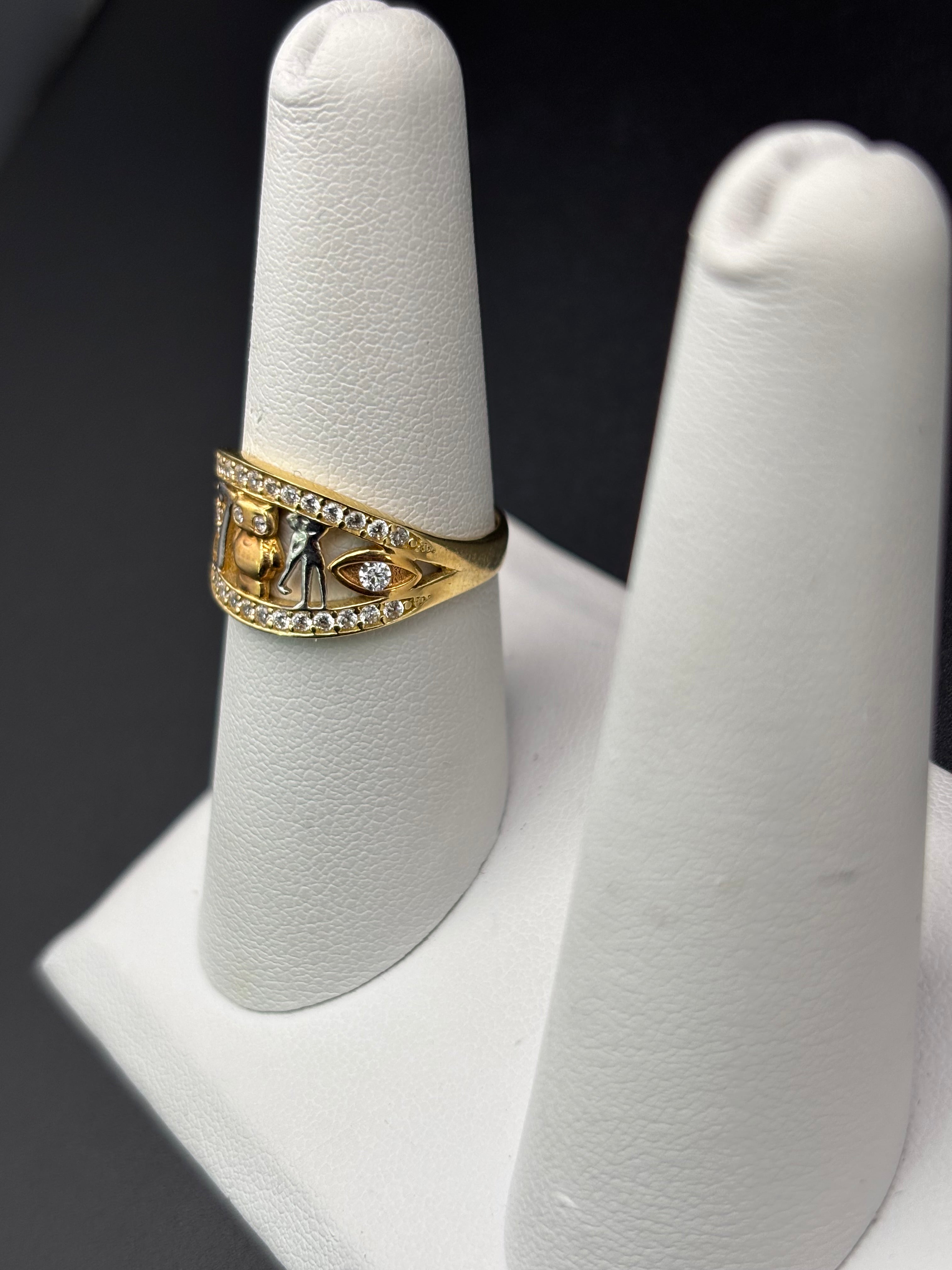 14k Solid Gold Ring Owl Seven Clover Good Luck