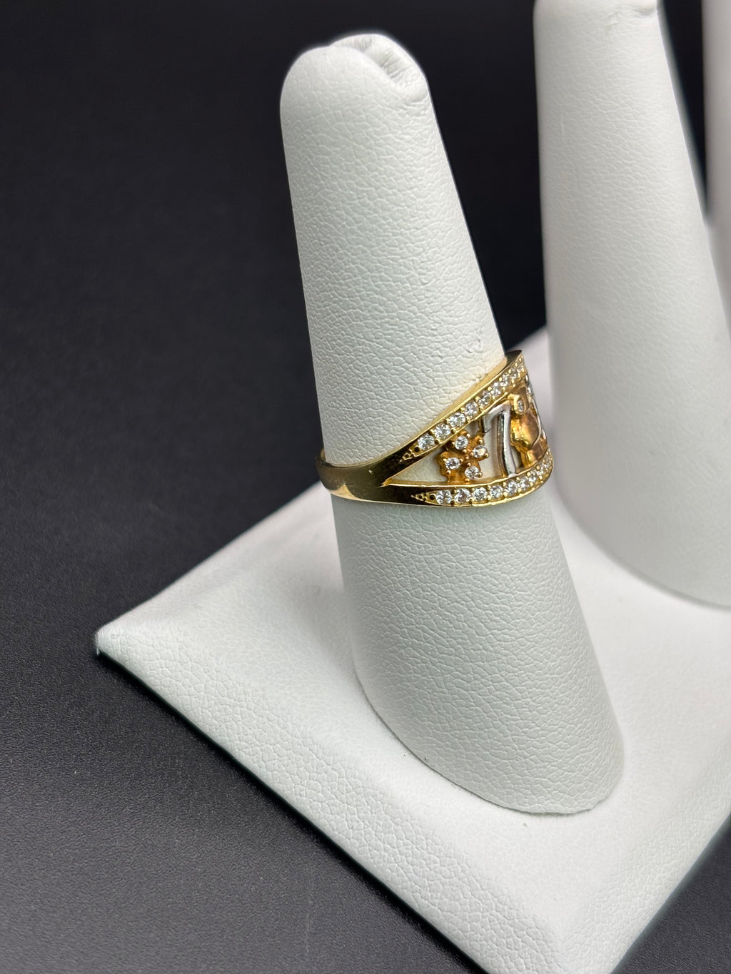 14k Solid Gold Ring Owl Seven Clover Good Luck