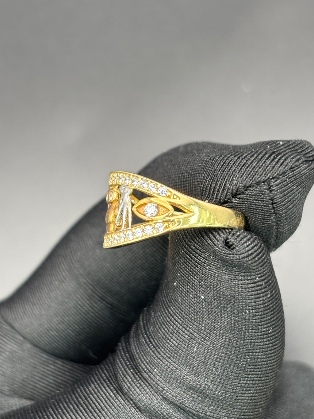 14k Solid Gold Ring Owl Seven Clover Good Luck
