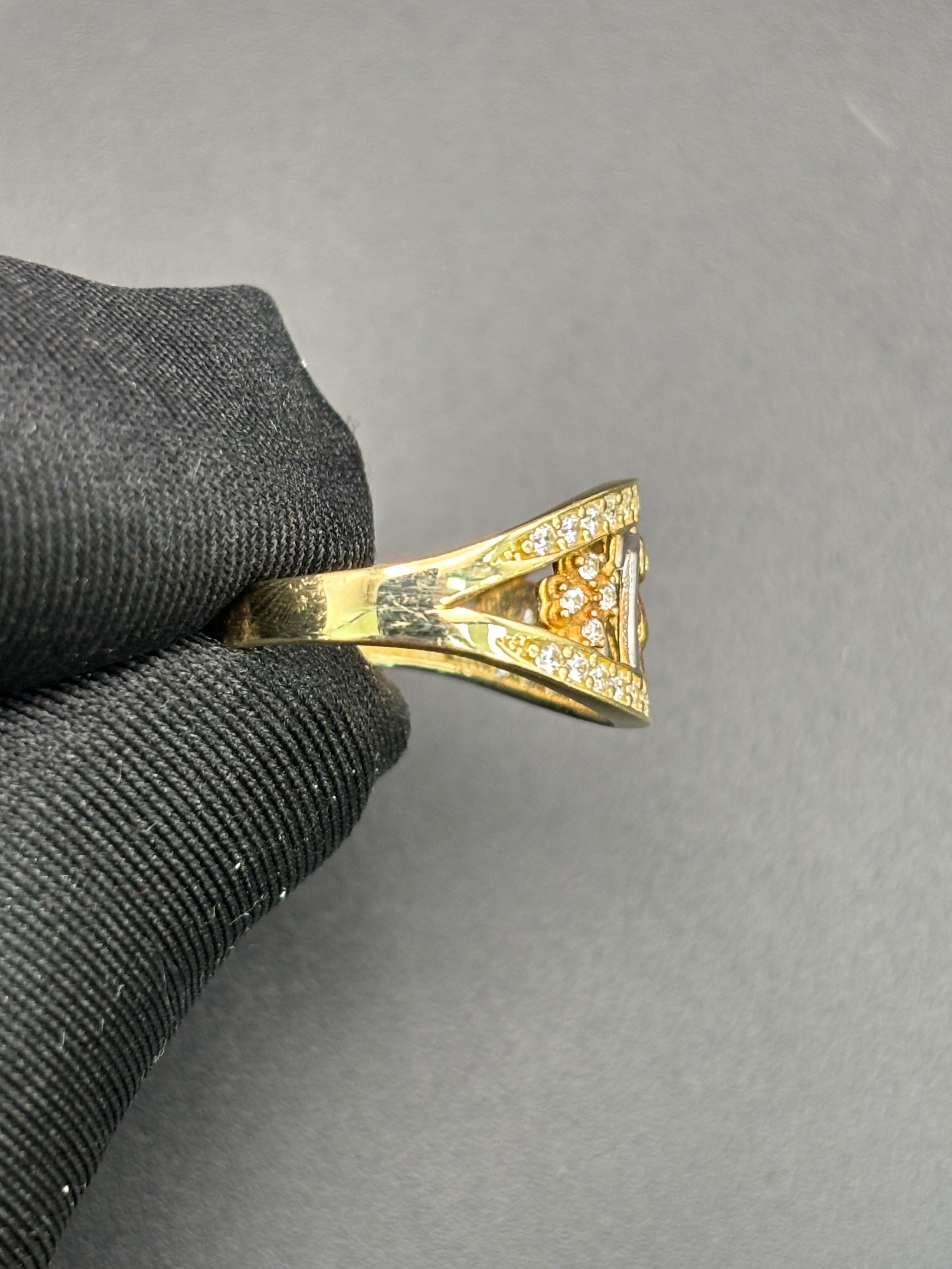 14k Solid Gold Ring Owl Seven Clover Good Luck