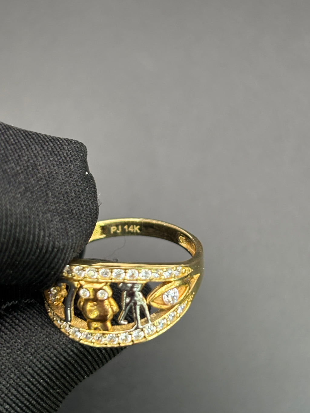 14k Solid Gold Ring Owl Seven Clover Good Luck