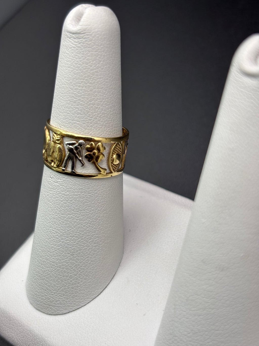 14k Solid Gold Ring Owl Elephant Seven Clover Good Luck