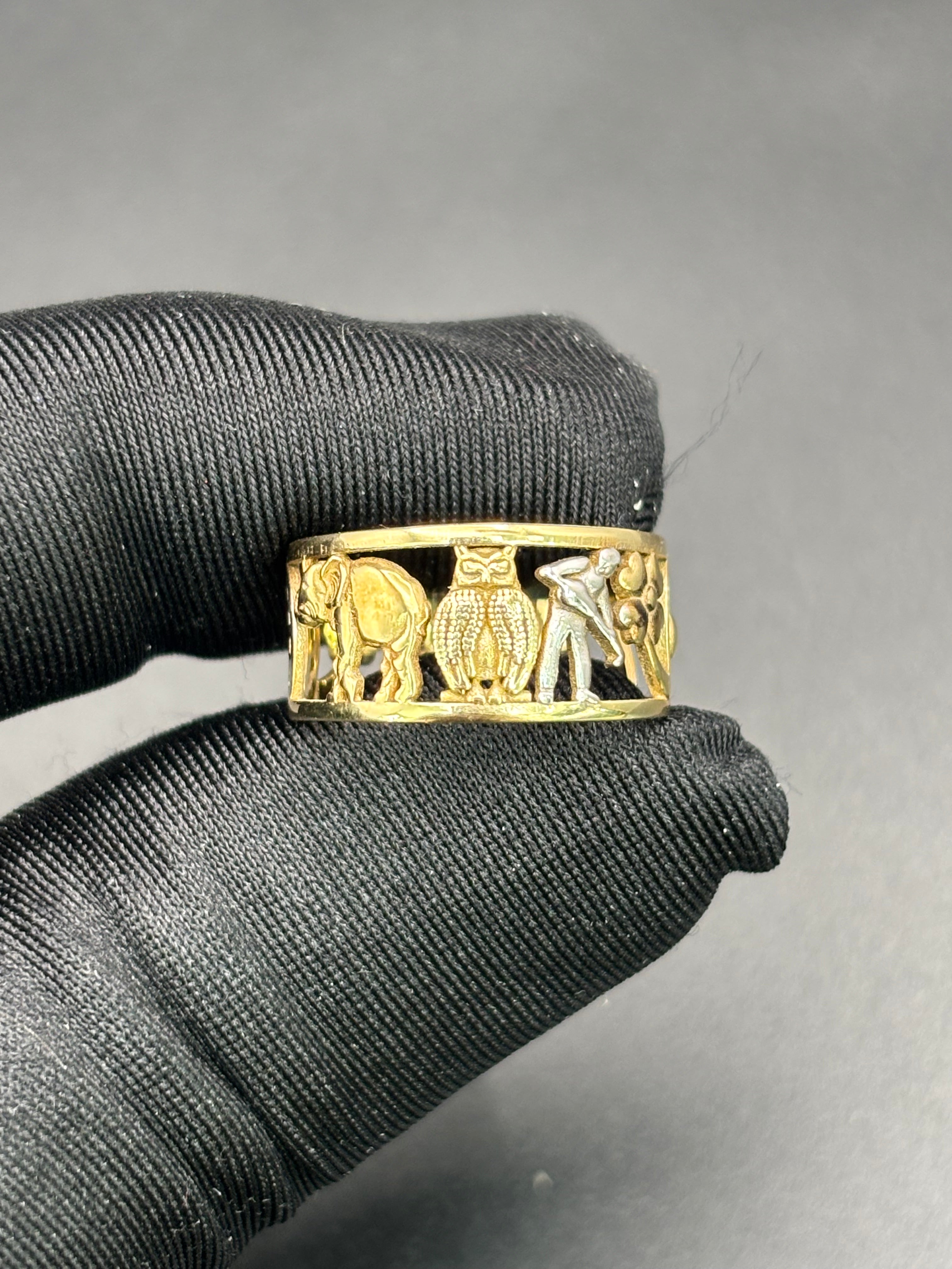 14k Solid Gold Ring Owl Elephant Seven Clover Good Luck