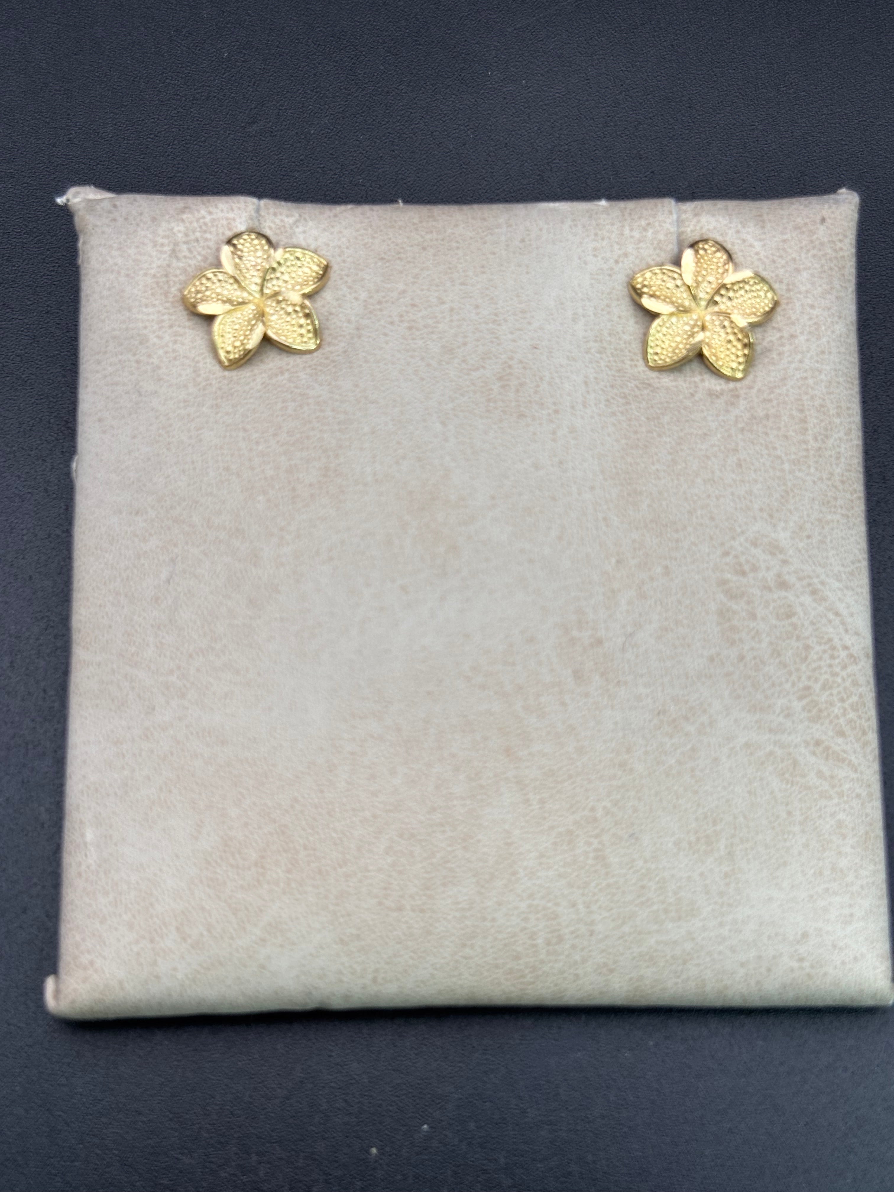 10k Solid Gold Earrings Plumeria Flower