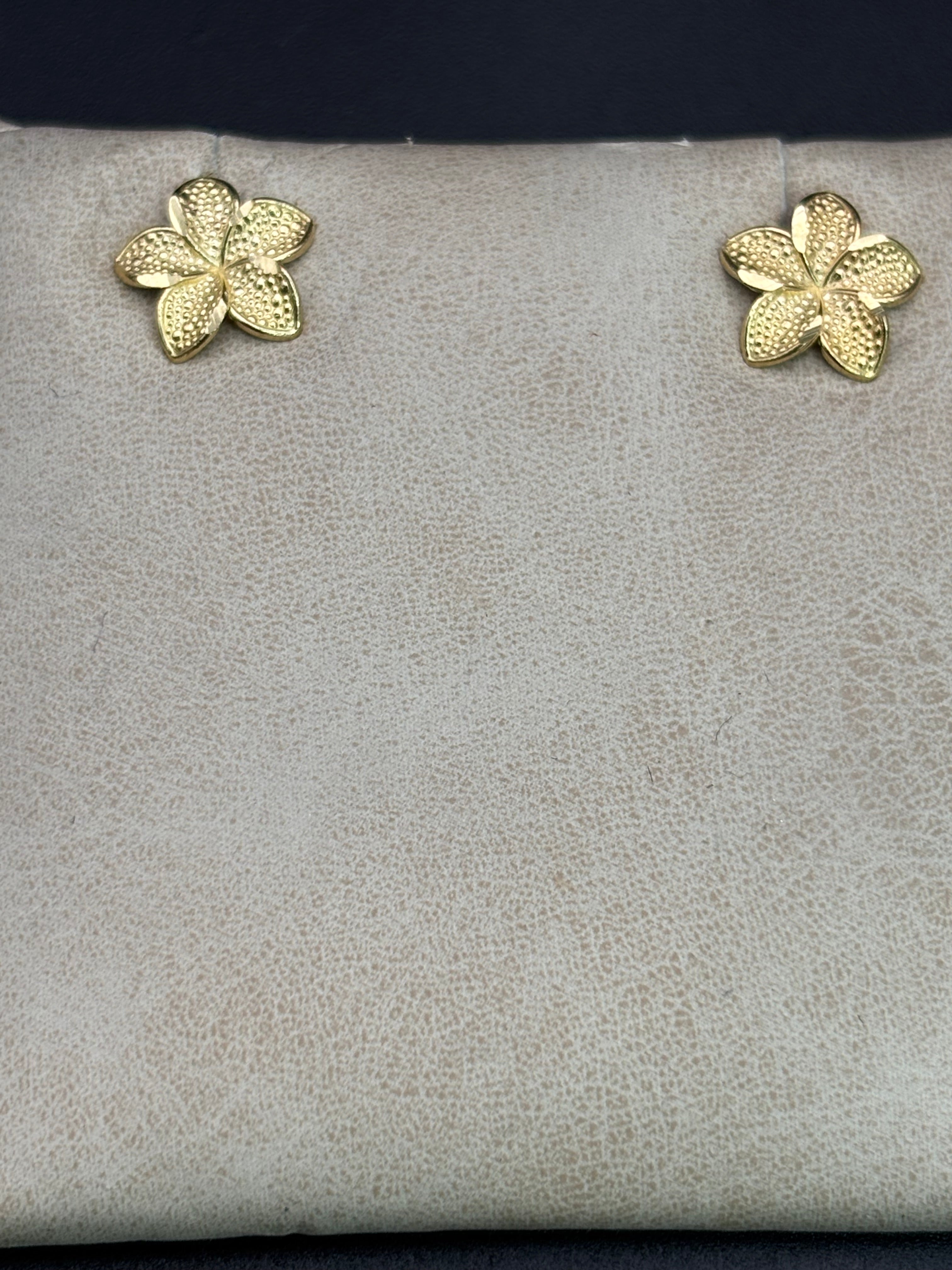 10k Solid Gold Earrings Plumeria Flower