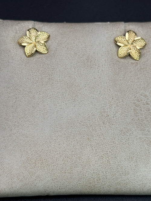 10k Solid Gold Earrings Plumeria Flower