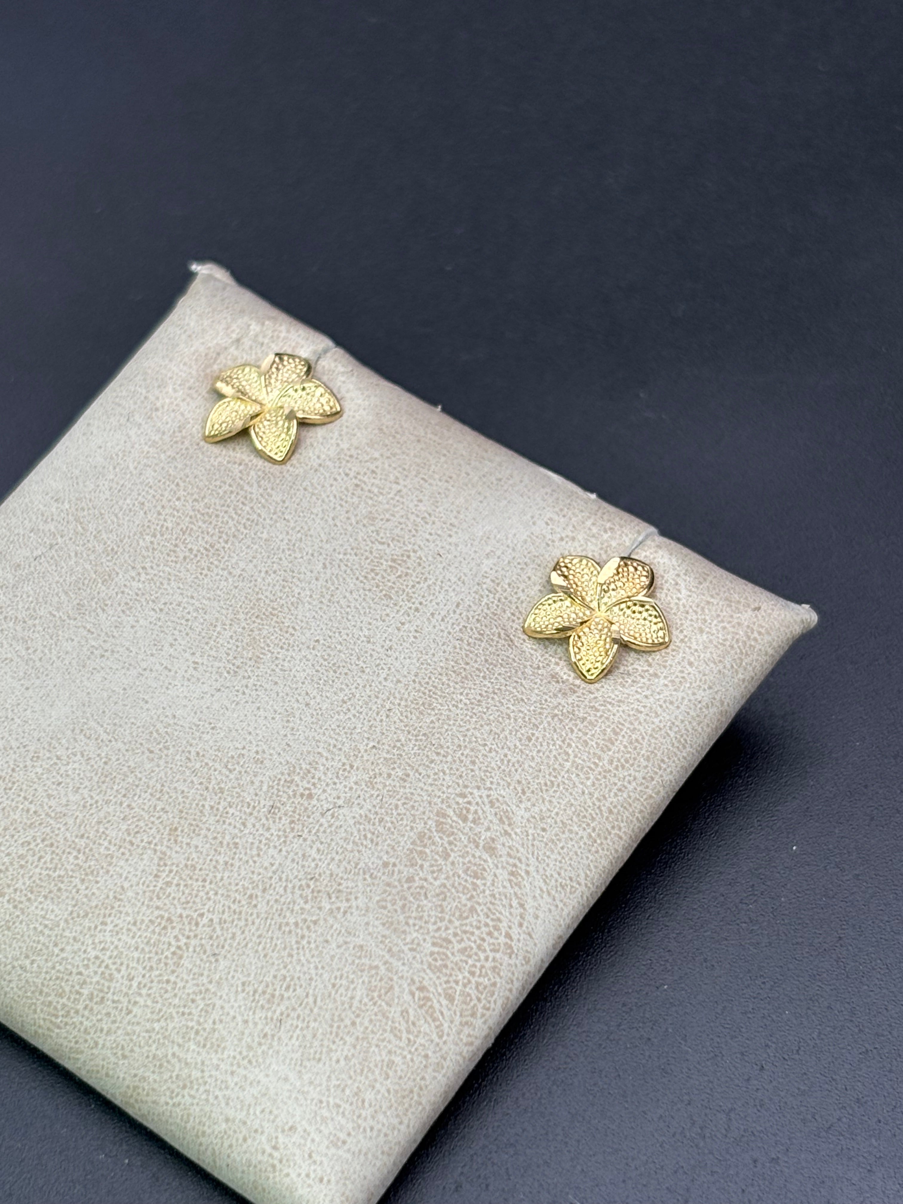 10k Solid Gold Earrings Plumeria Flower