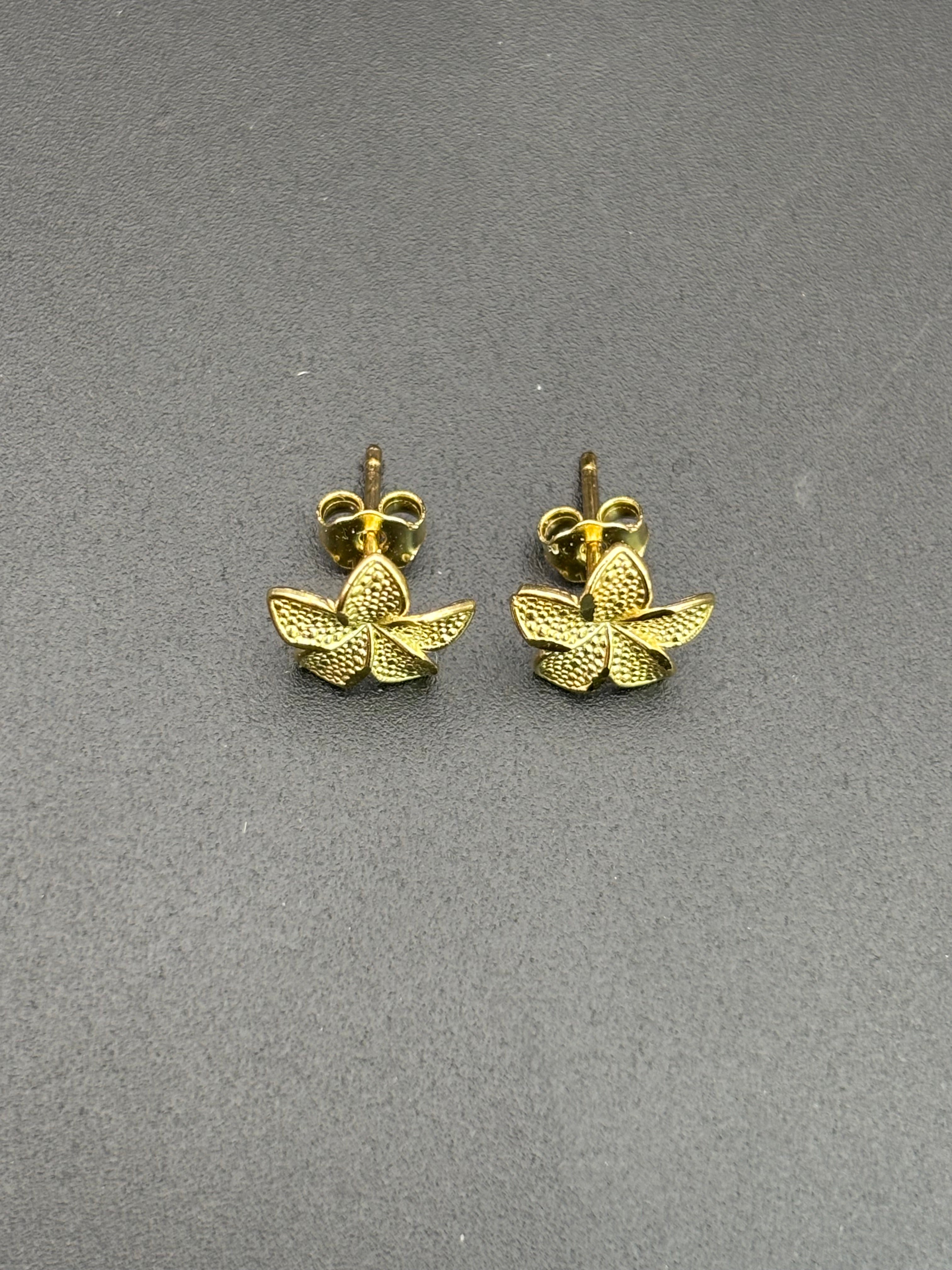 10k Solid Gold Earrings Plumeria Flower