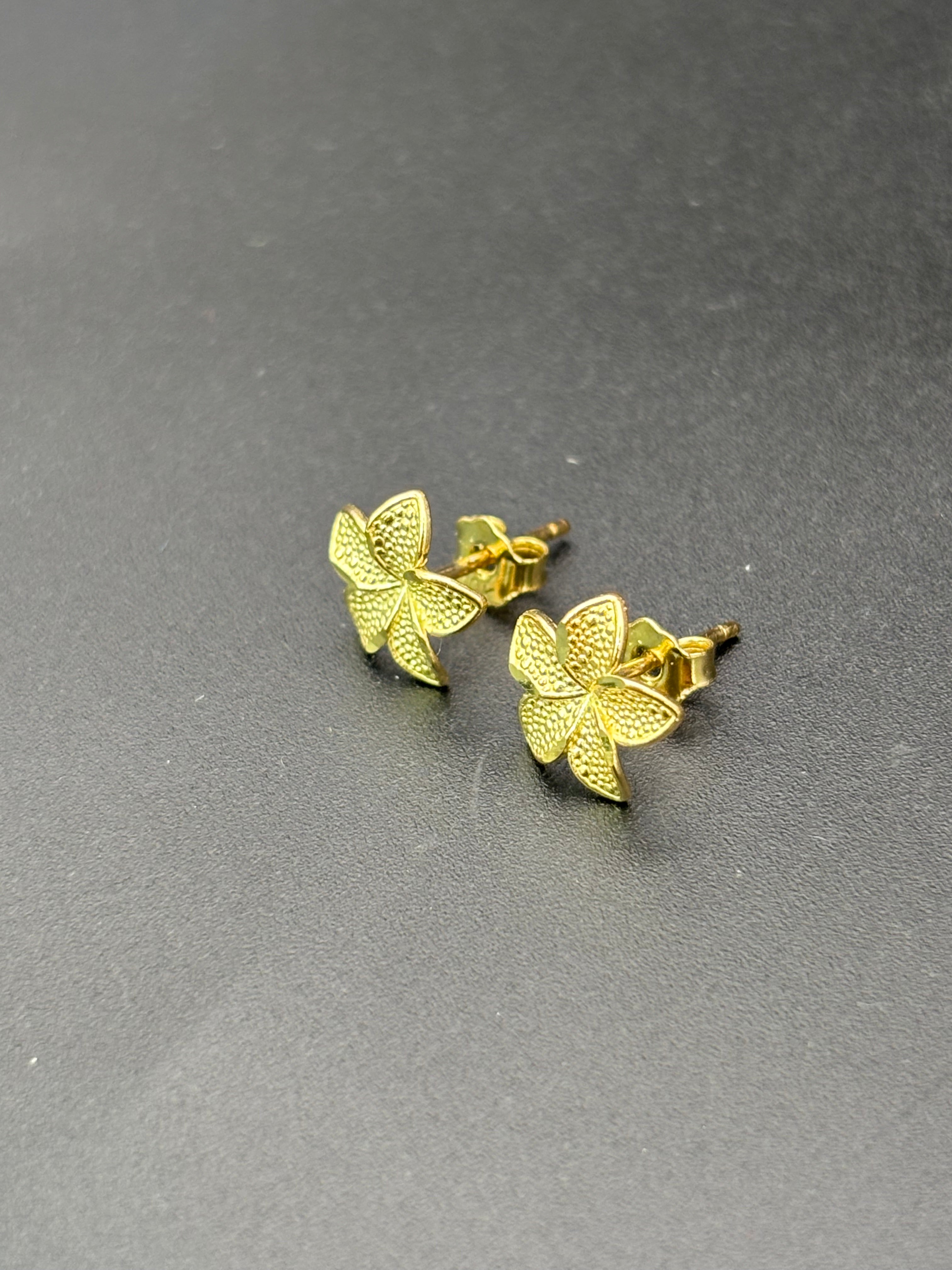 10k Solid Gold Earrings Plumeria Flower
