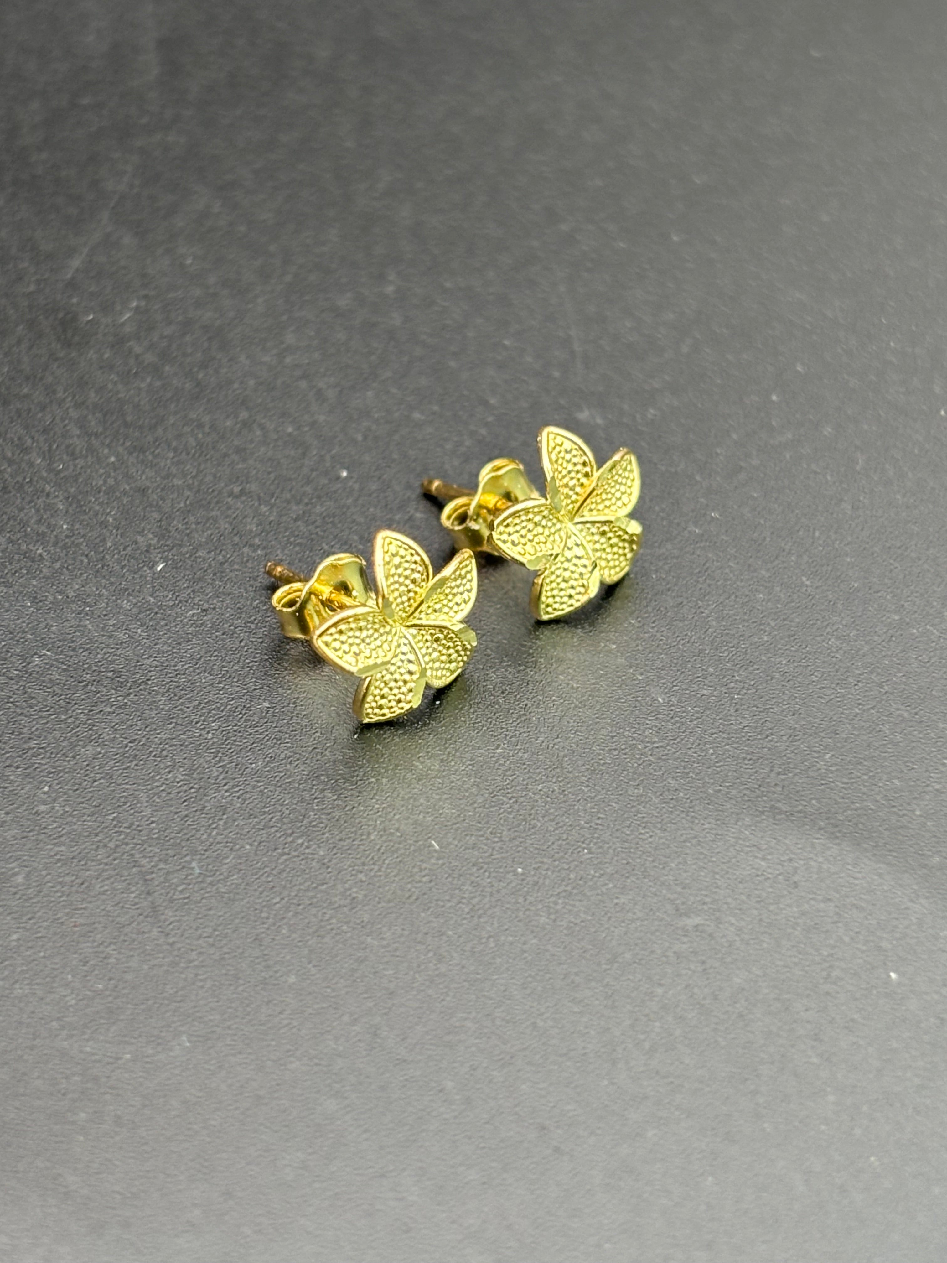 10k Solid Gold Earrings Plumeria Flower