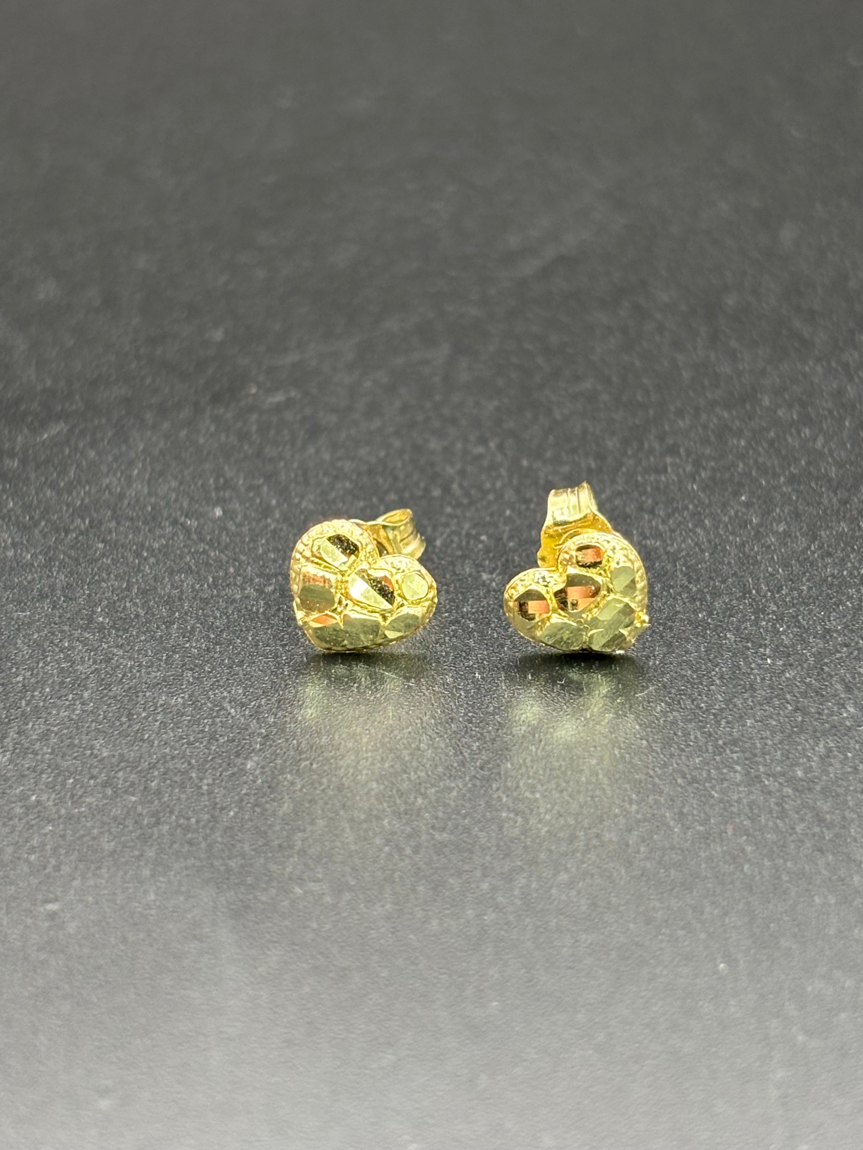 14k Solid Gold Earrings Heart Nugget