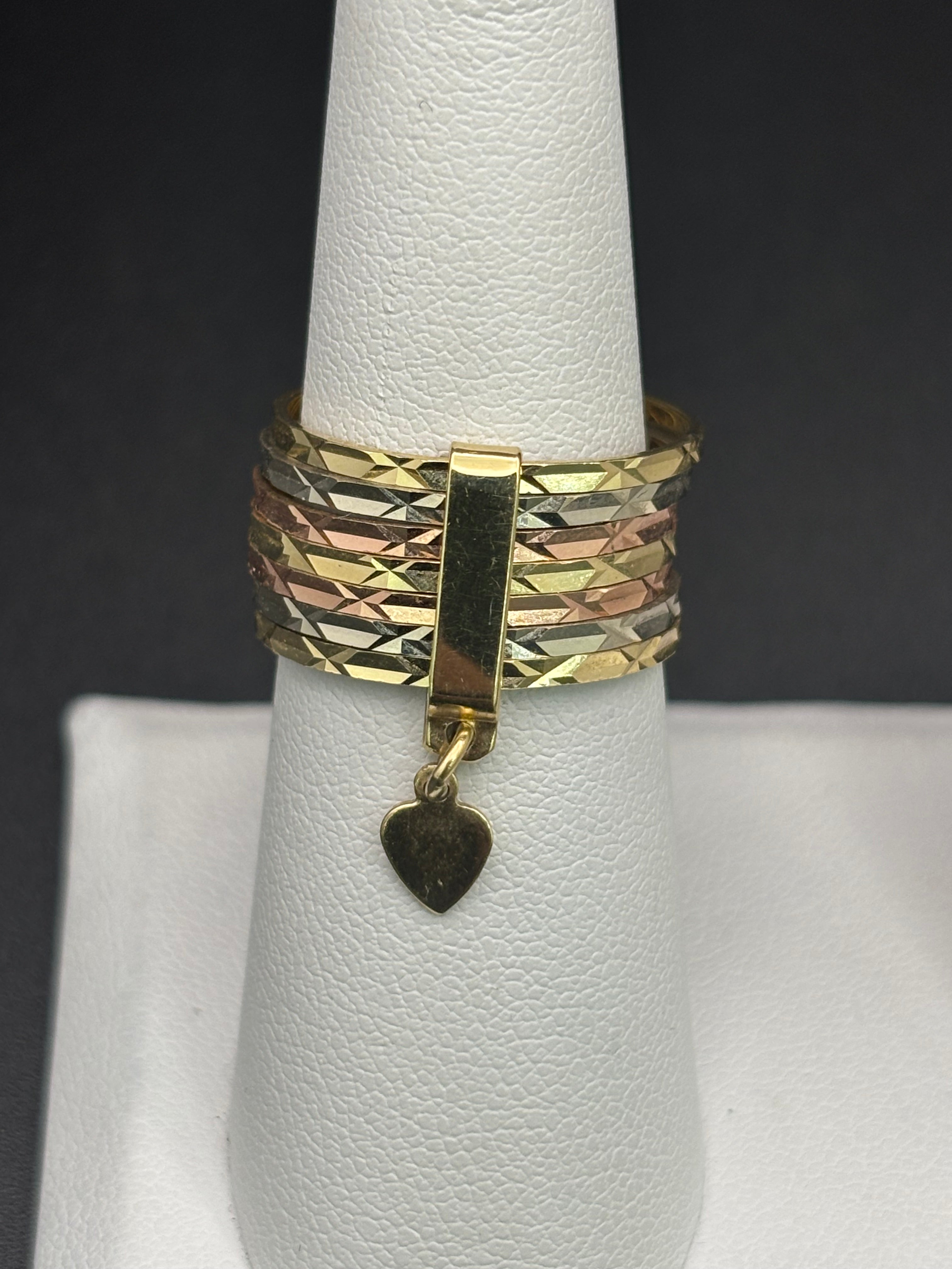 14k Solid Gold Ring Semanario Style with Heart Pendant