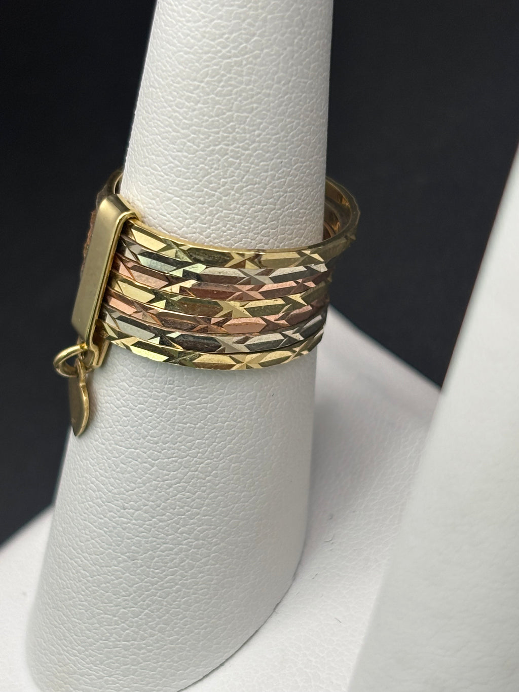 14k Solid Gold Ring Semanario Style with Heart Pendant