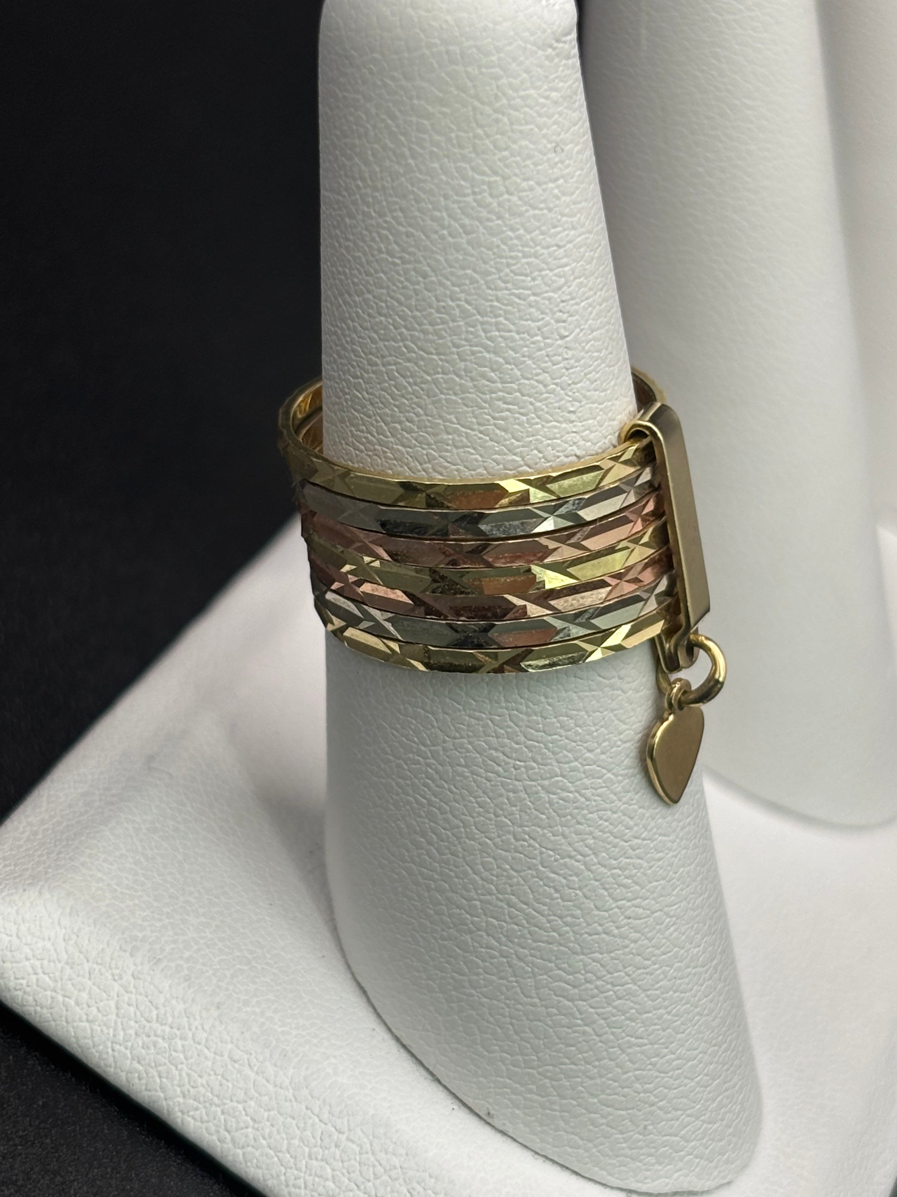 14k Solid Gold Ring Semanario Style with Heart Pendant