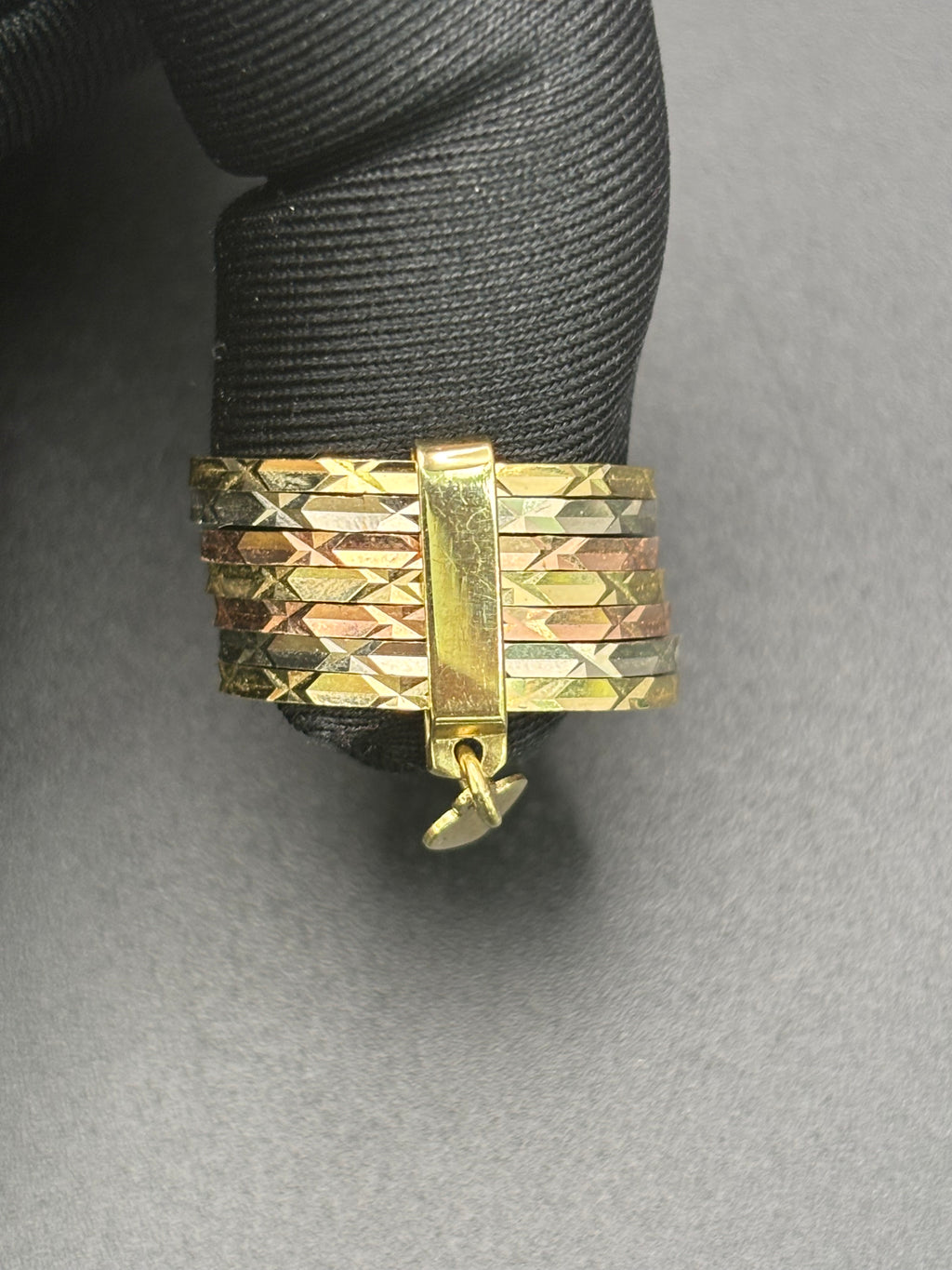 14k Solid Gold Ring Semanario Style with Heart Pendant