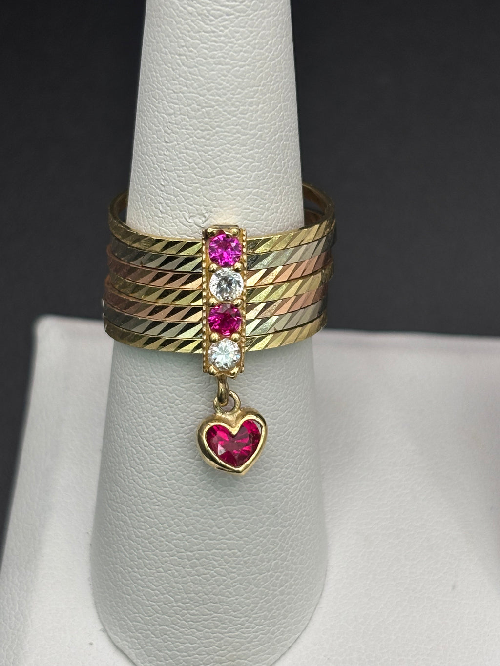 14k Solid Gold Ring Semanario Style with Heart Pendant