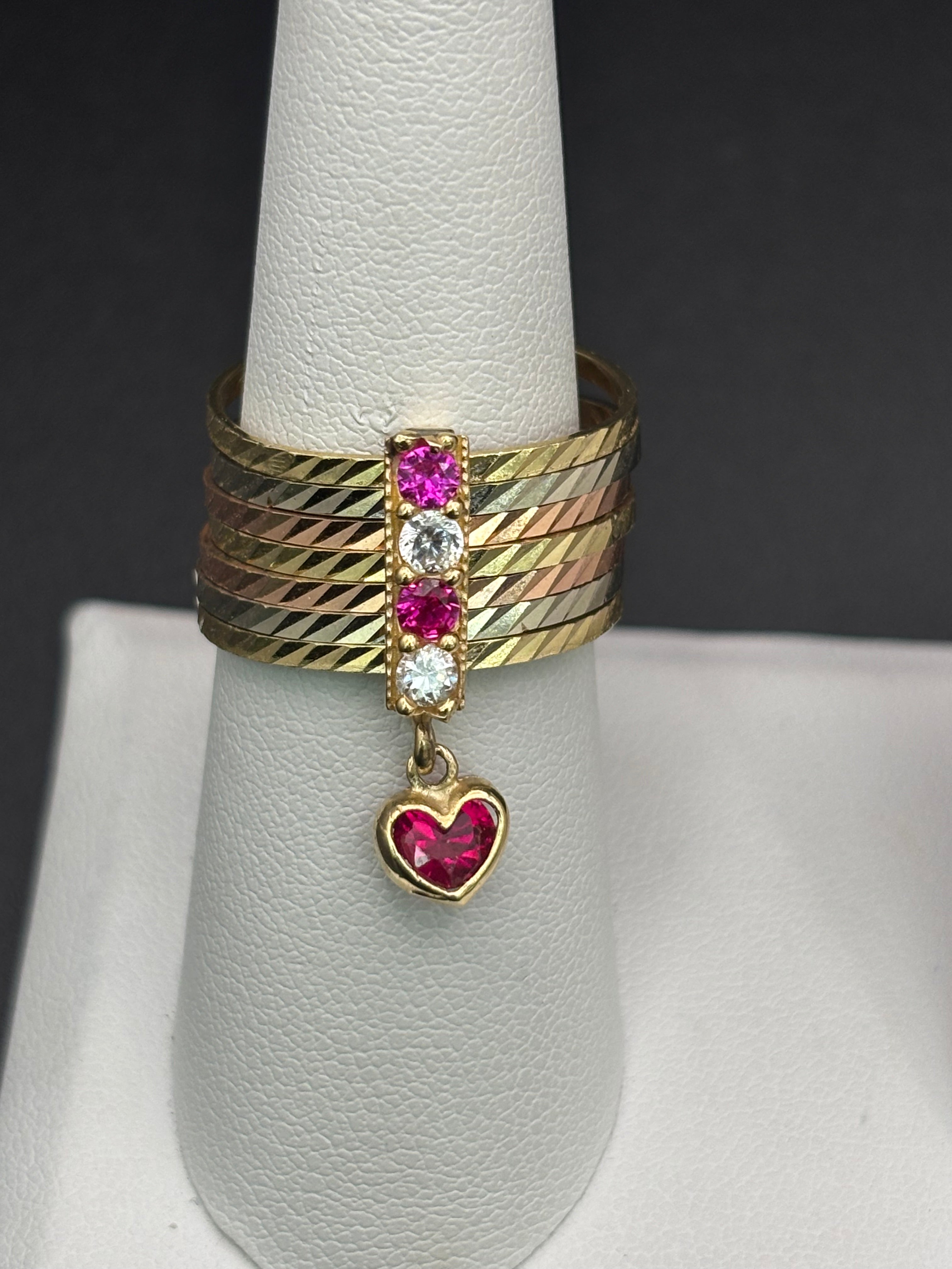 14k Solid Gold Ring Semanario Style with Heart Pendant