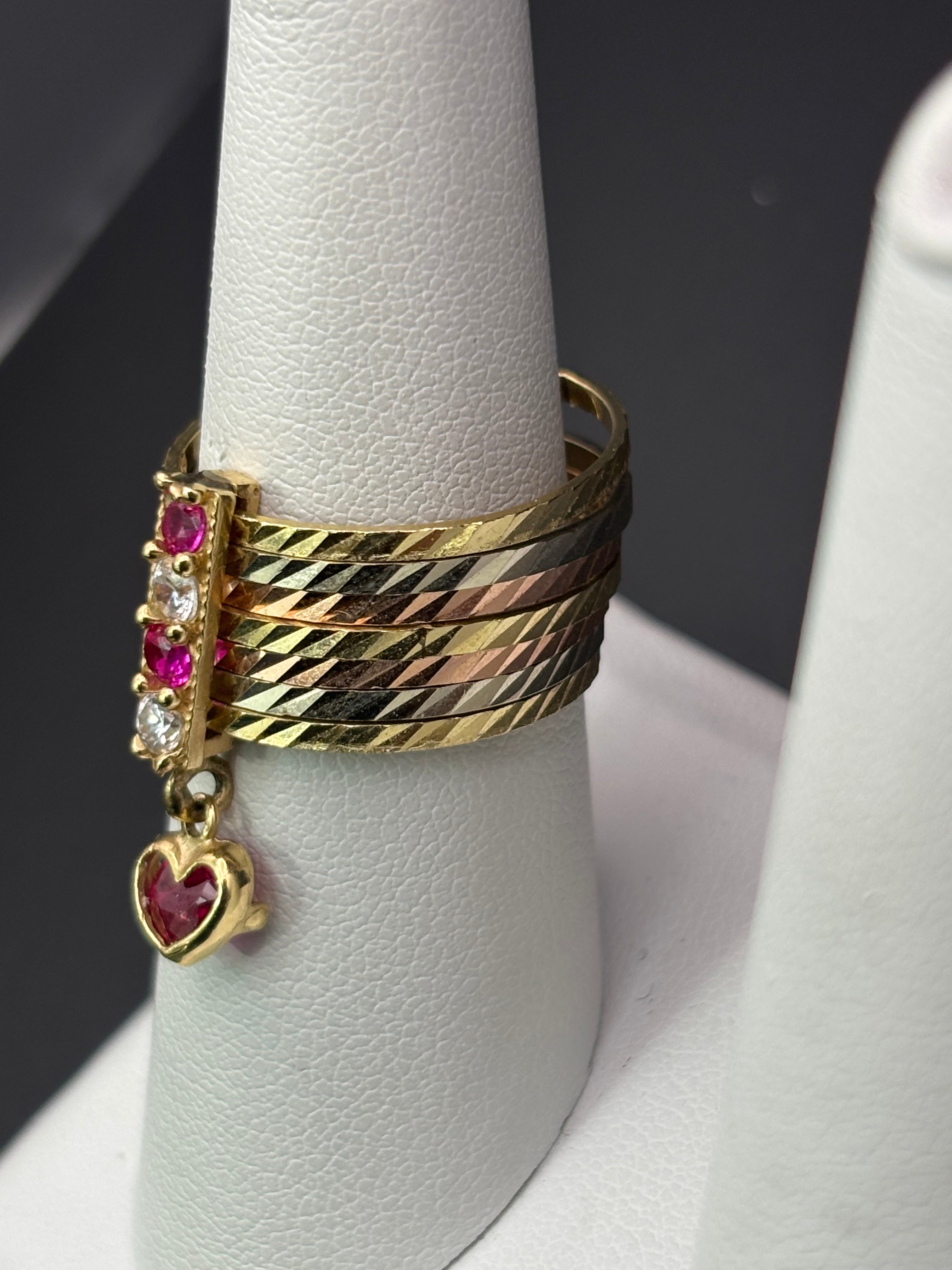 14k Solid Gold Ring Semanario Style with Heart Pendant