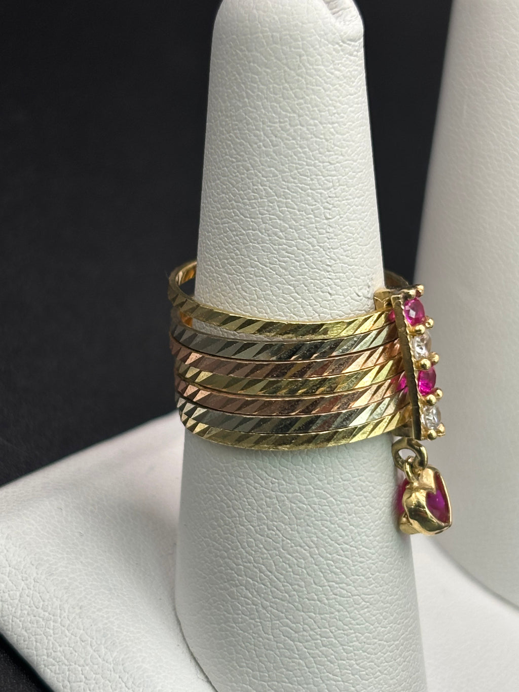 14k Solid Gold Ring Semanario Style with Heart Pendant