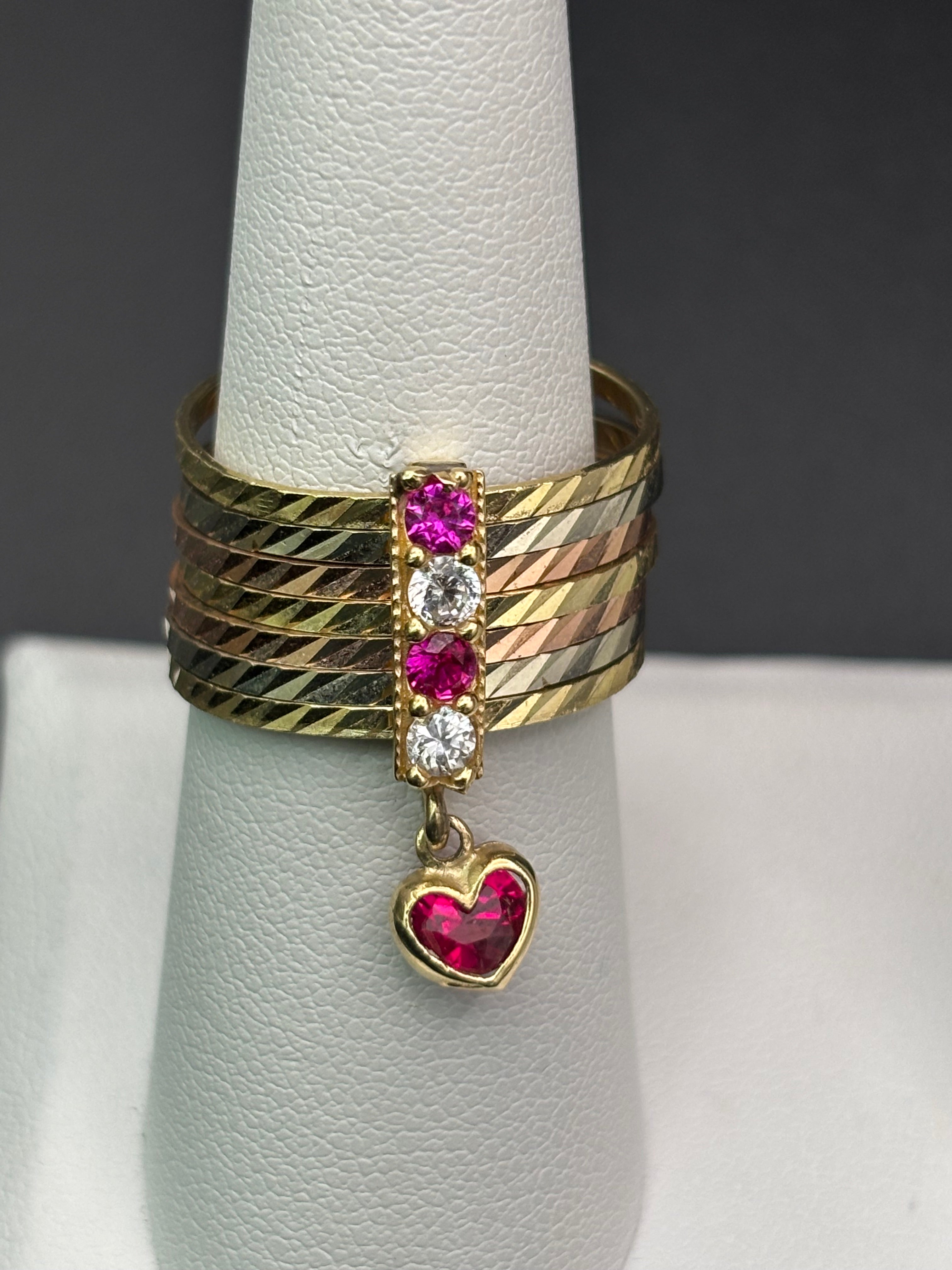 14k Solid Gold Ring Semanario Style with Heart Pendant