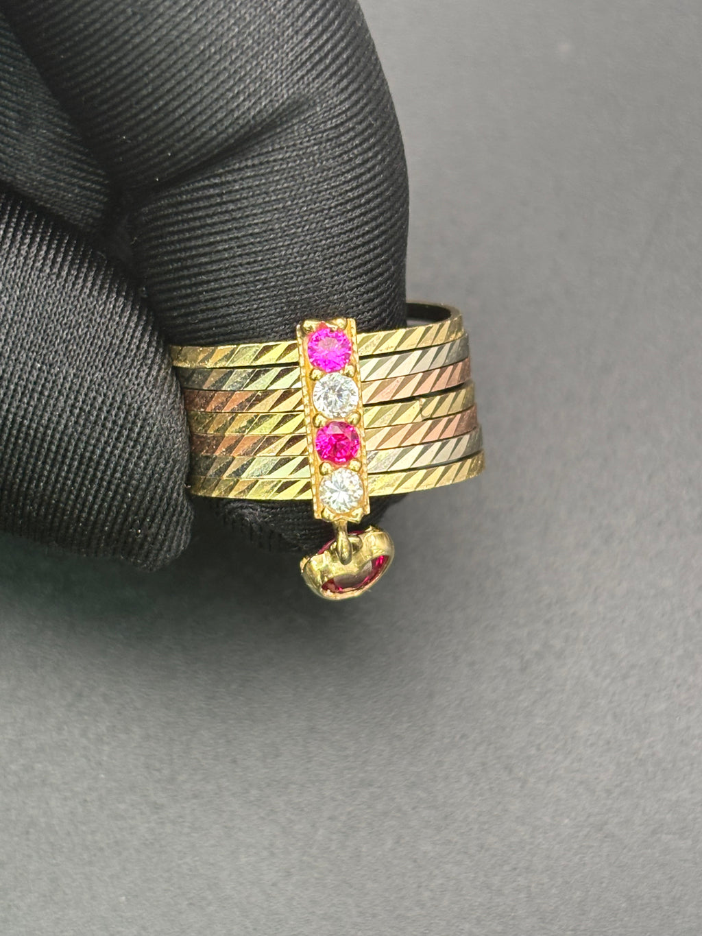 14k Solid Gold Ring Semanario Style with Heart Pendant