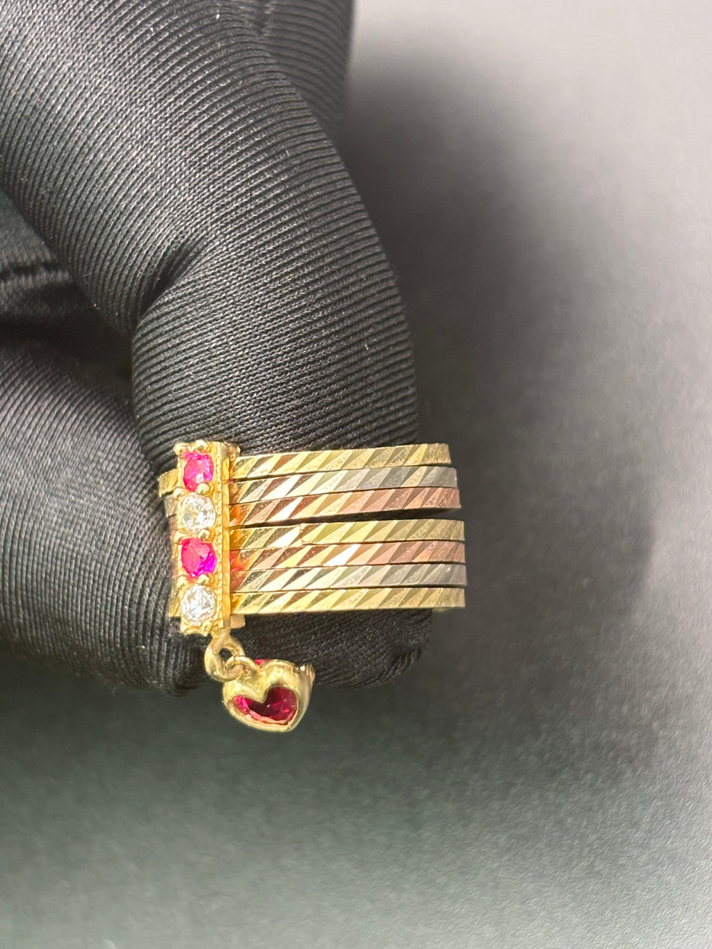 14k Solid Gold Ring Semanario Style with Heart Pendant