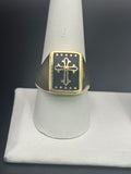 14k Solid Gold Ring Cross Black