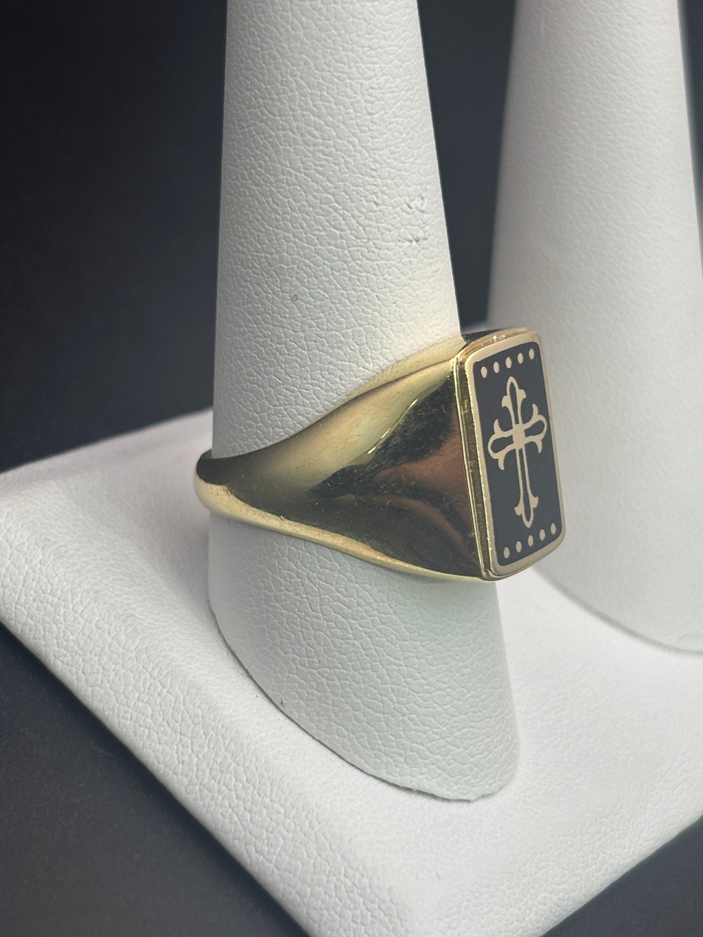 14k Solid Gold Ring Cross Black