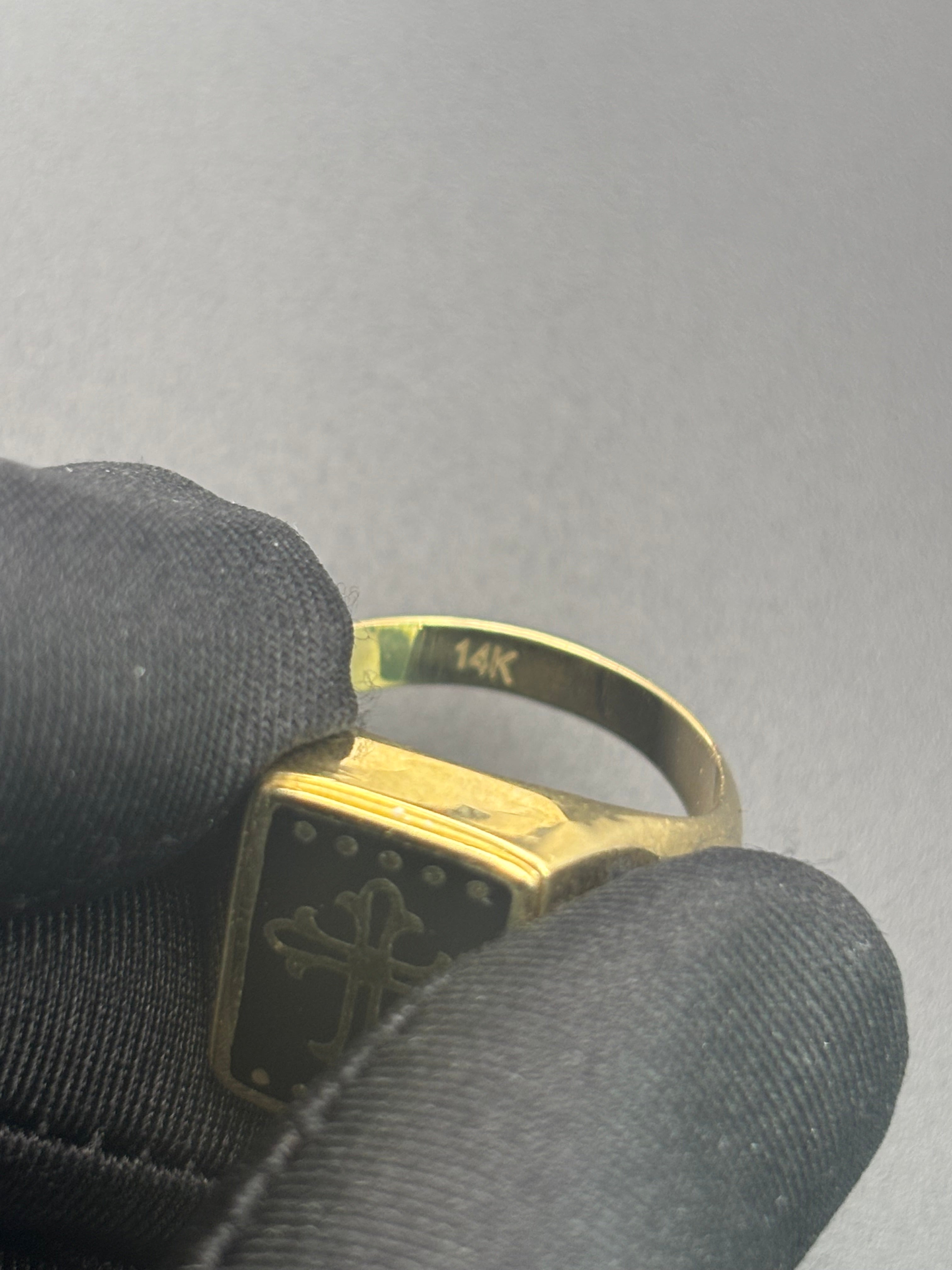 14k Solid Gold Ring Cross Black