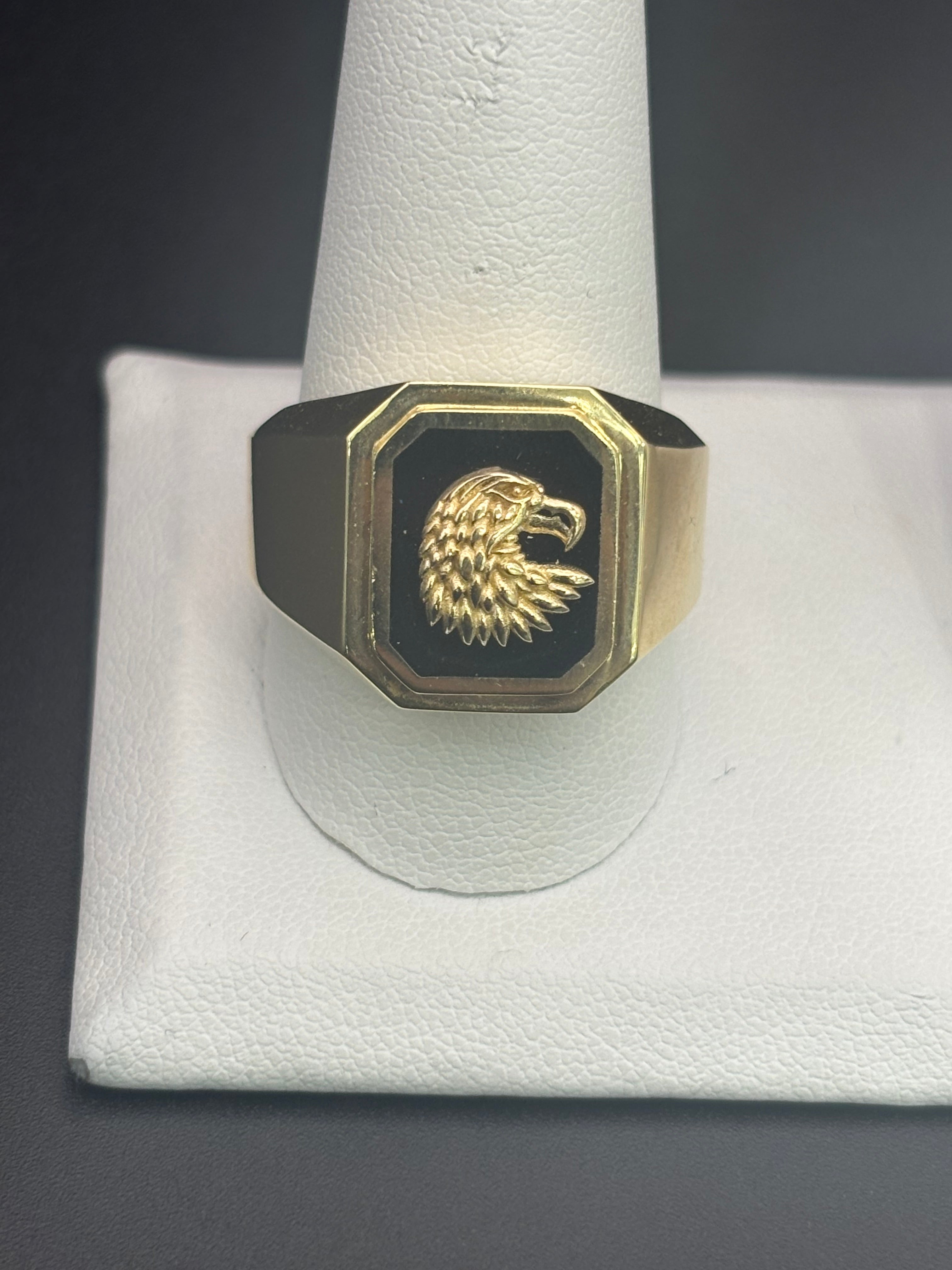 14k Solid Gold Ring Eagle Black