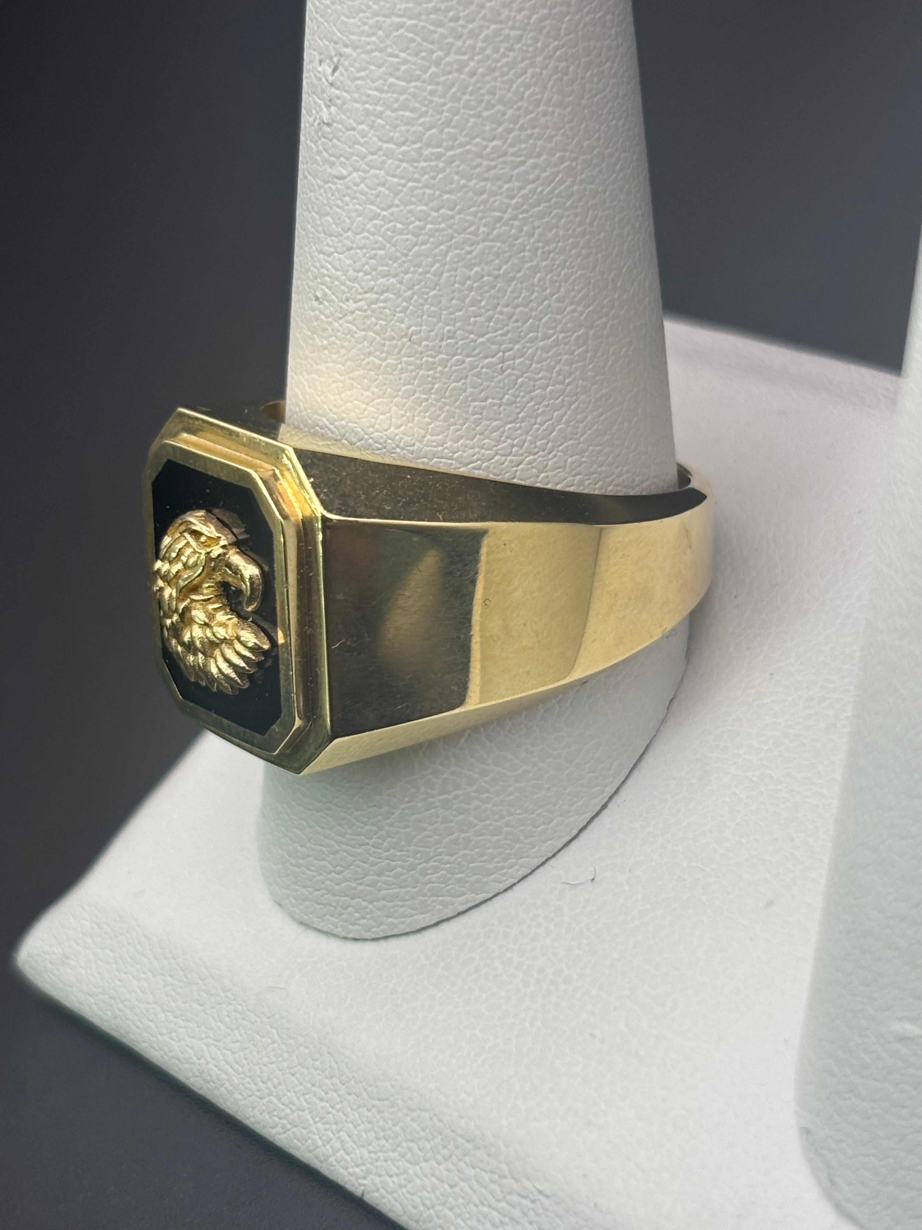 14k Solid Gold Ring Eagle Black