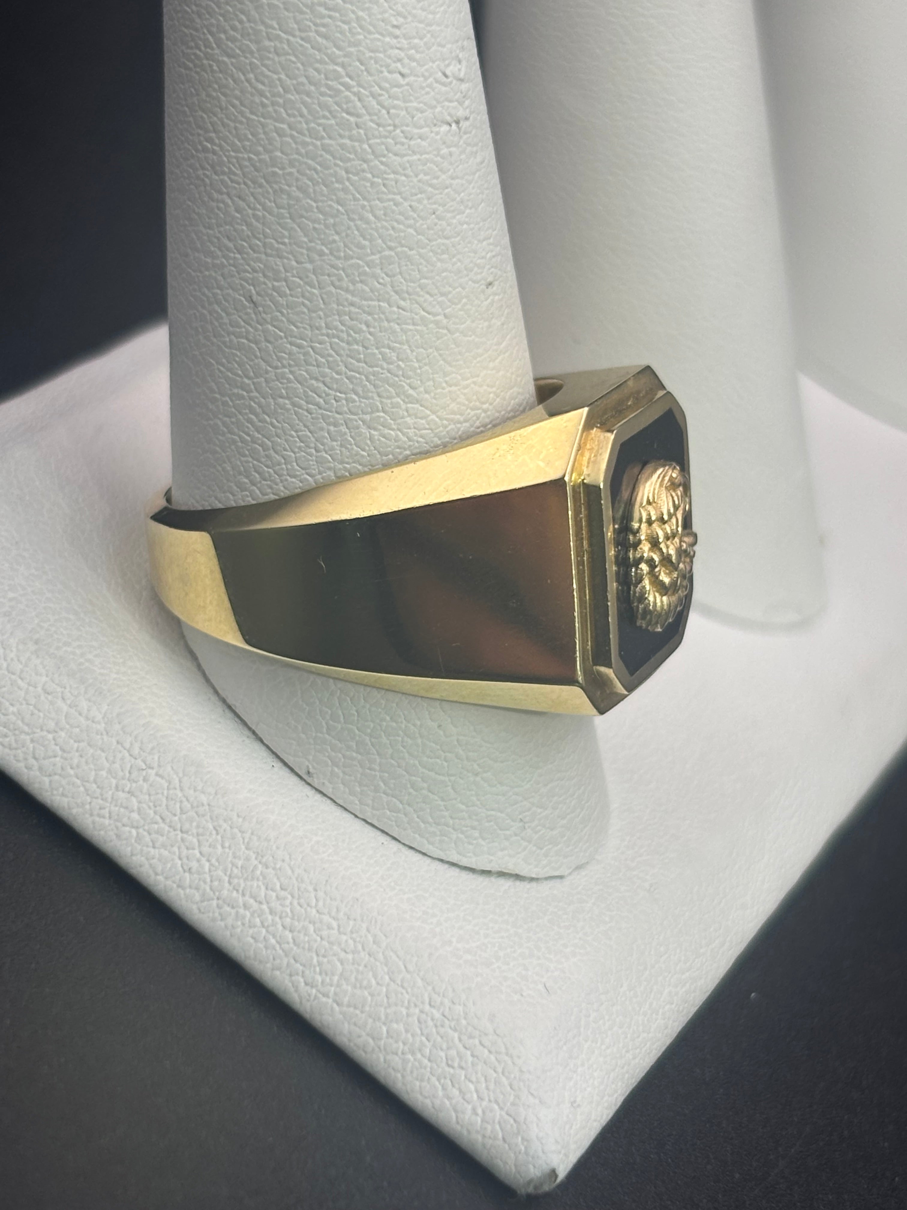 14k Solid Gold Ring Eagle Black
