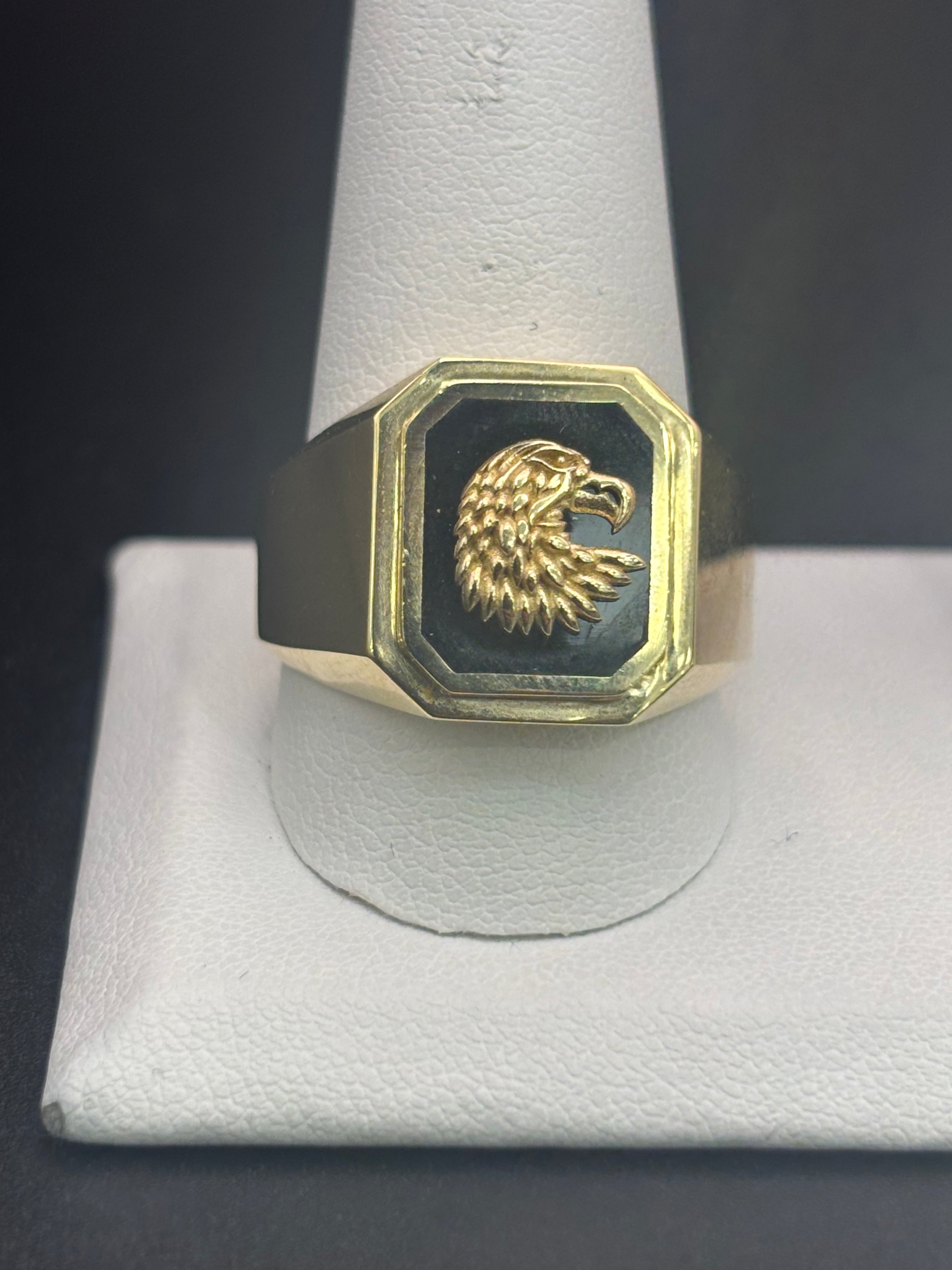 14k Solid Gold Ring Eagle Black